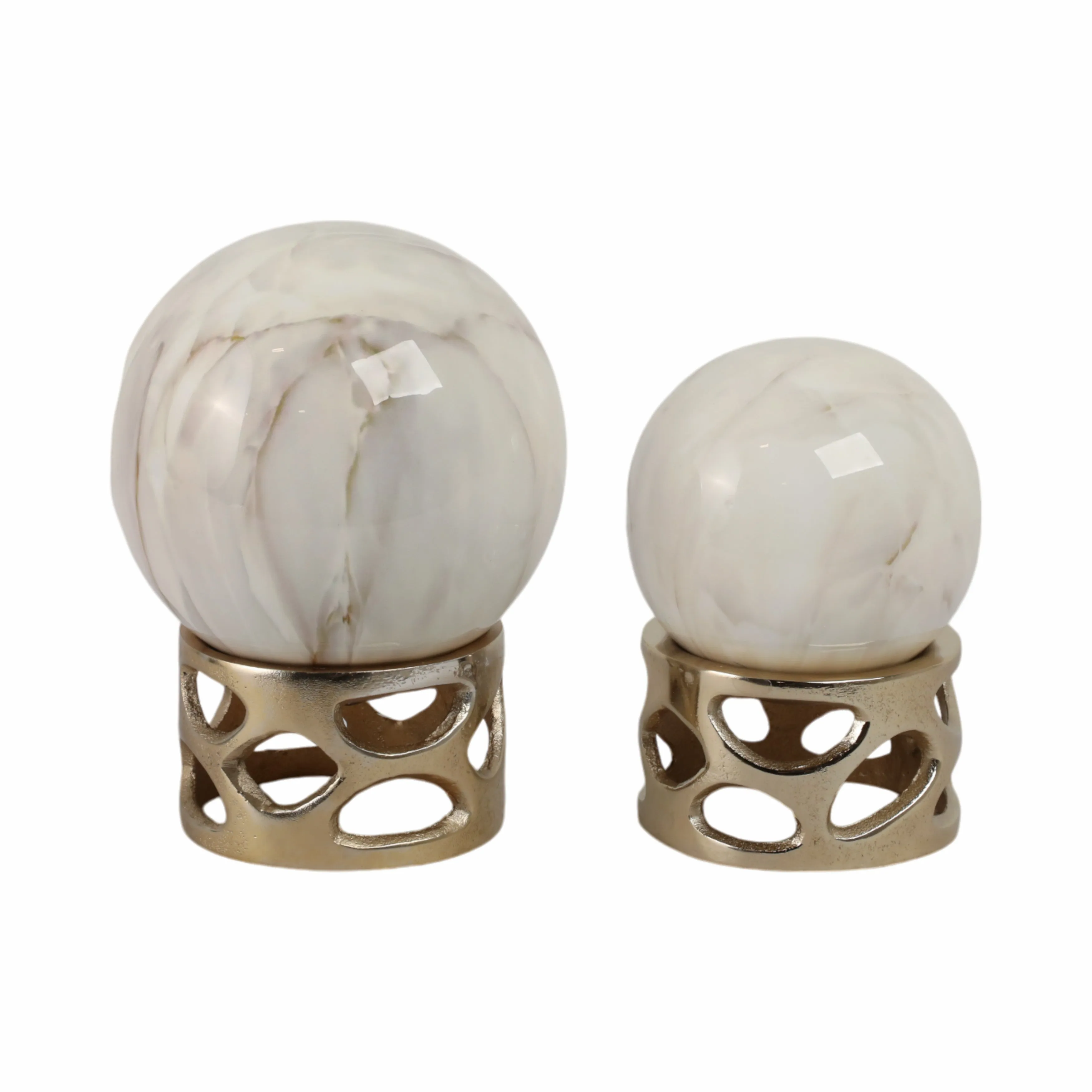 S/2 7/8" ANOKA WHITE MARBLE SPHERE STATUARY