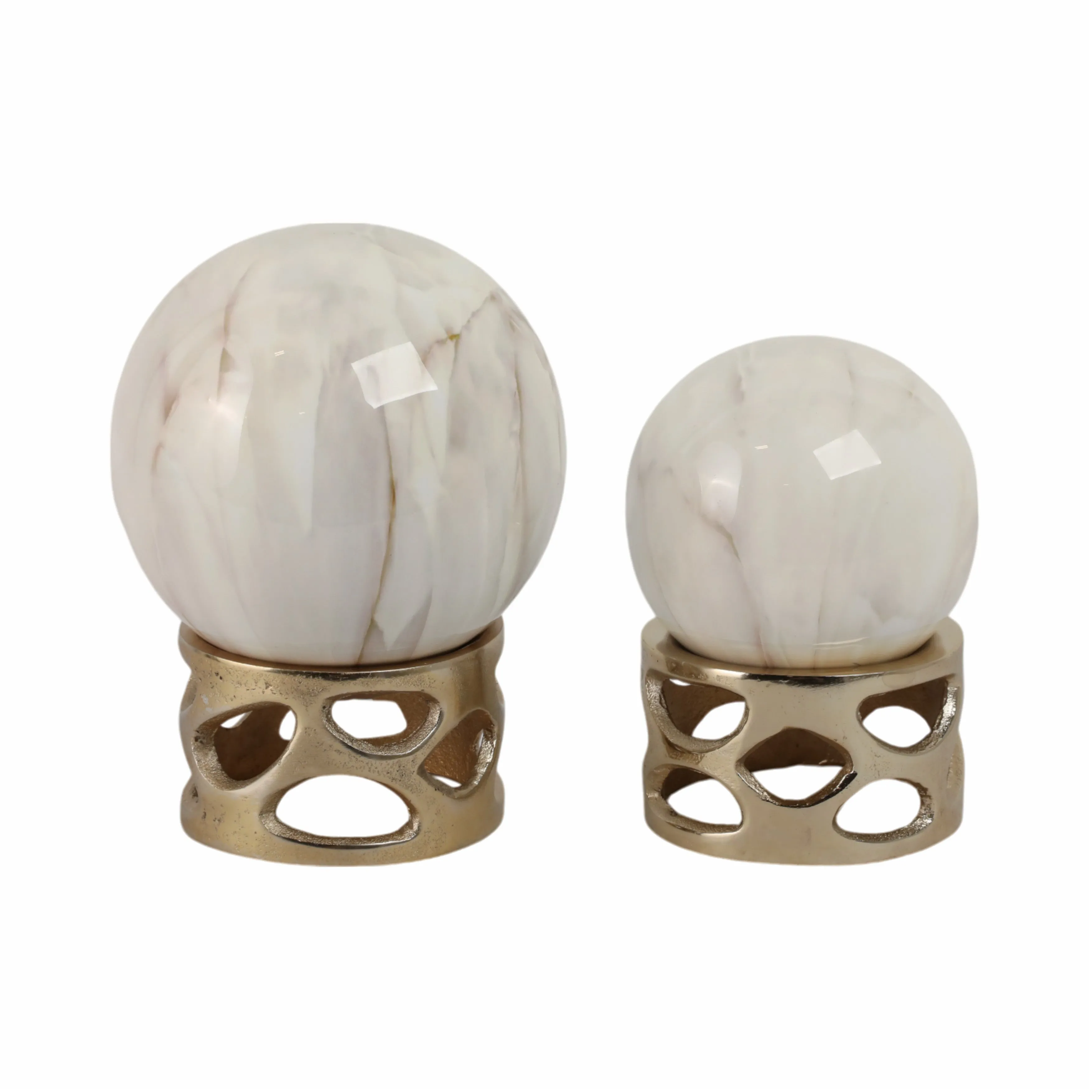 S/2 7/8" ANOKA WHITE MARBLE SPHERE STATUARY