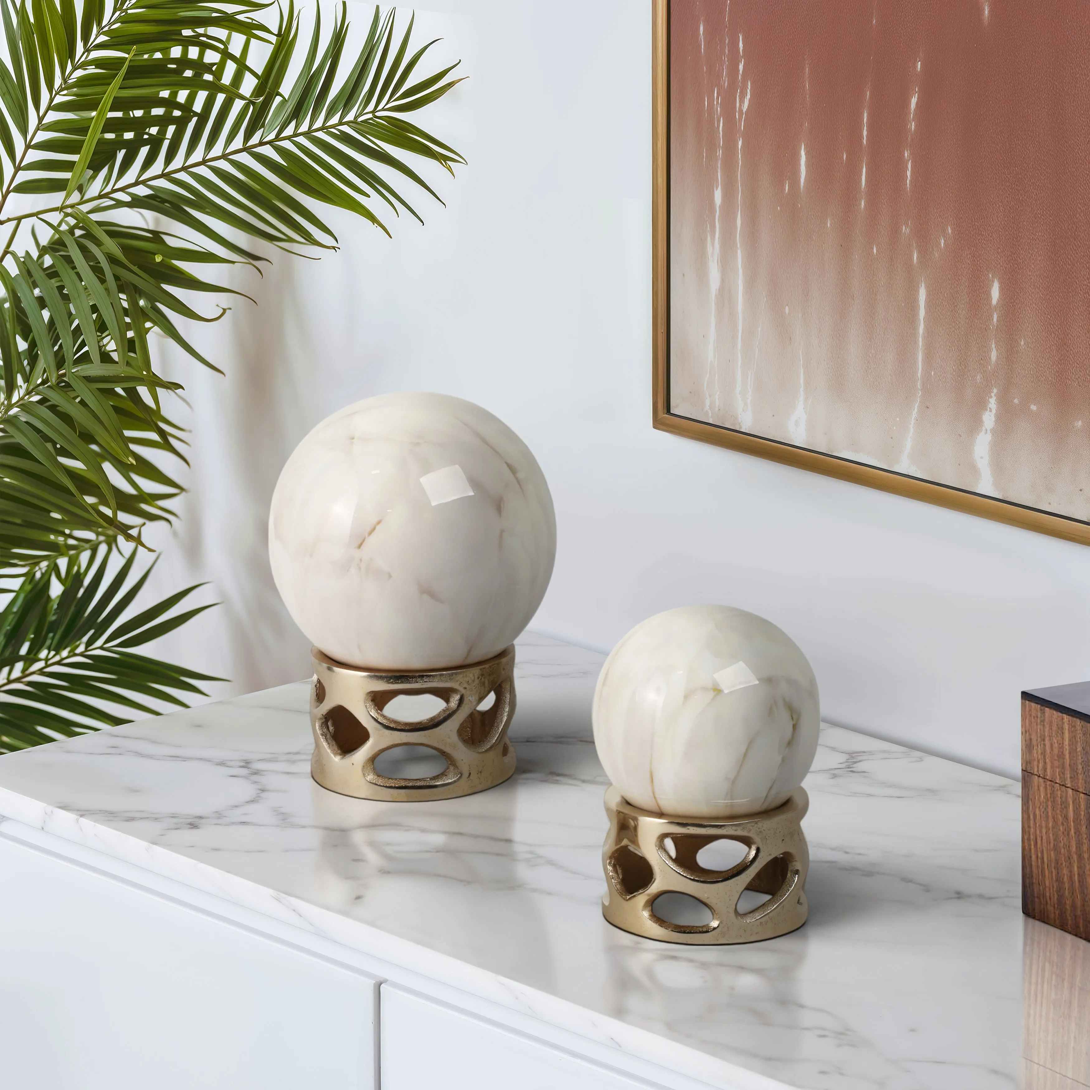 S/2 7/8" ANOKA WHITE MARBLE SPHERE STATUARY