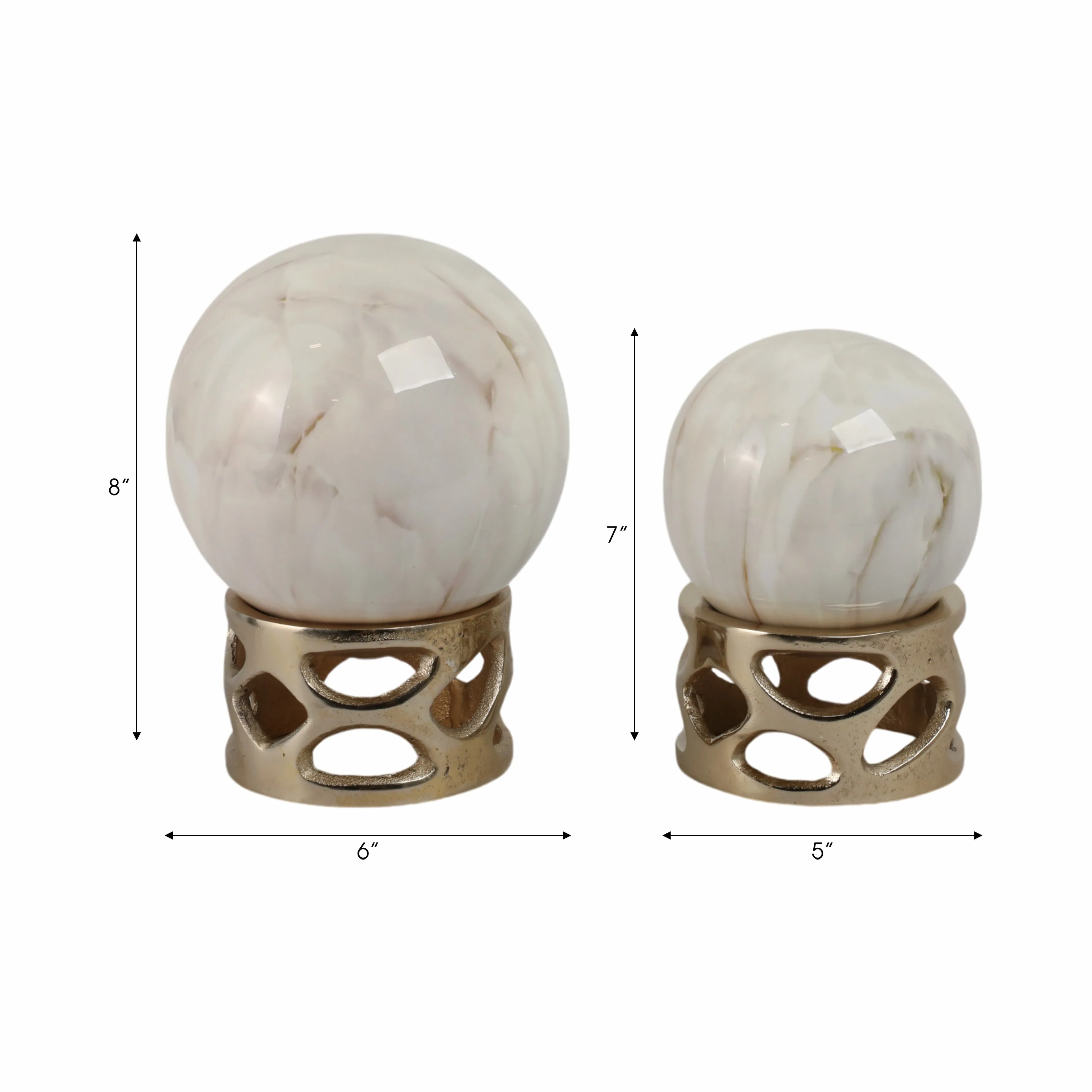 S/2 7/8" ANOKA WHITE MARBLE SPHERE STATUARY