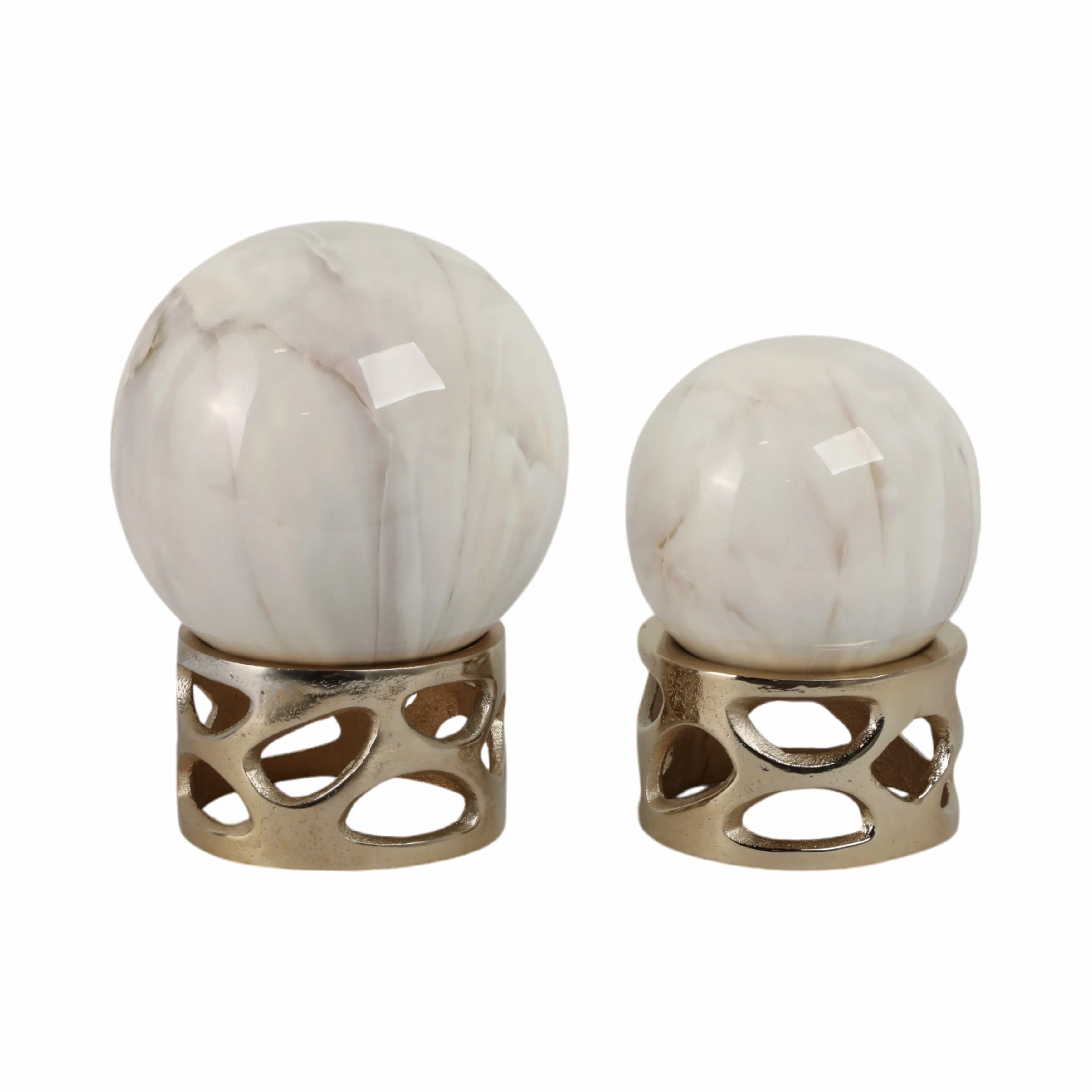 S/2 7/8" ANOKA WHITE MARBLE SPHERE STATUARY