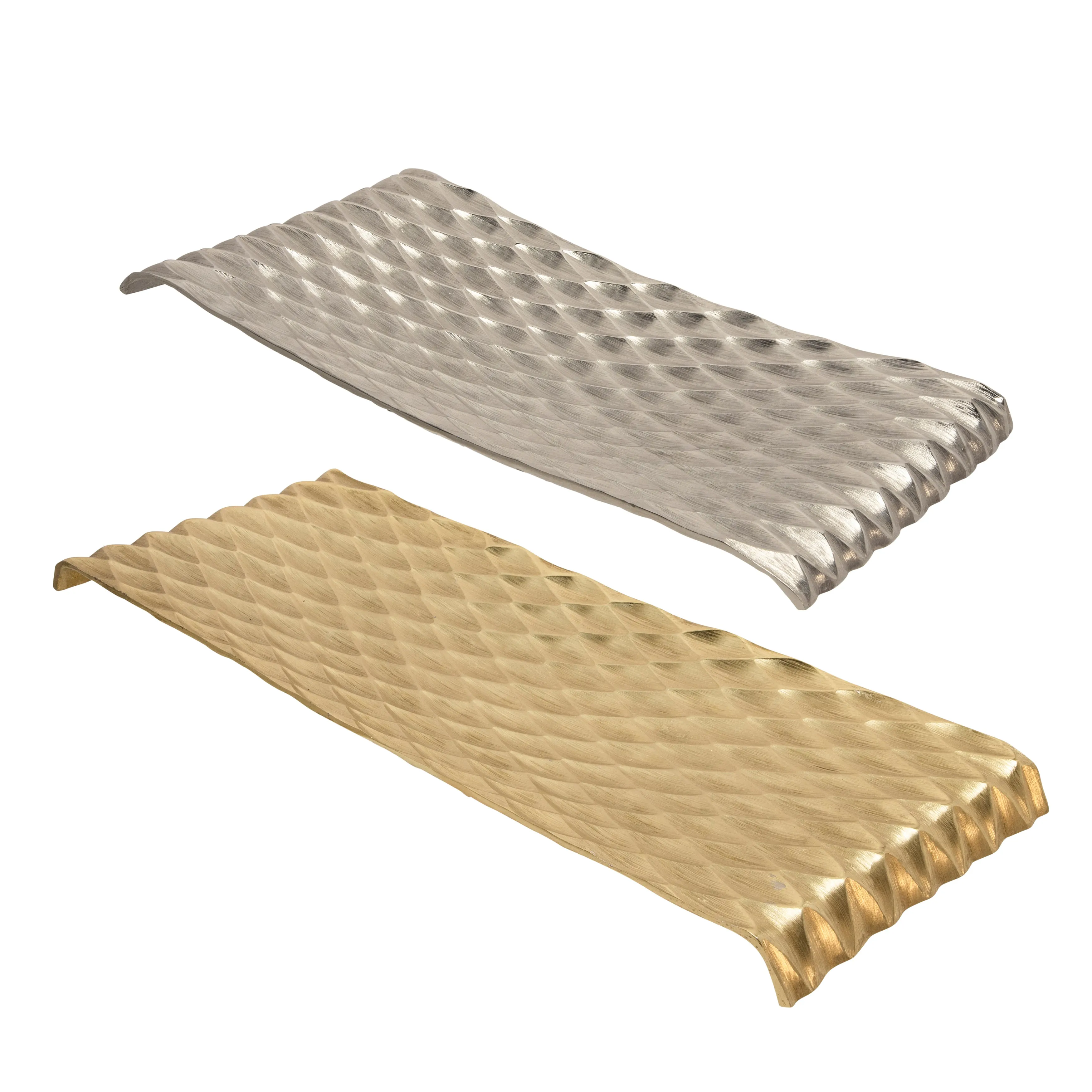 S/2 DECORATIVE HAMMERED METAL TRAY, GOLD/SILVER
