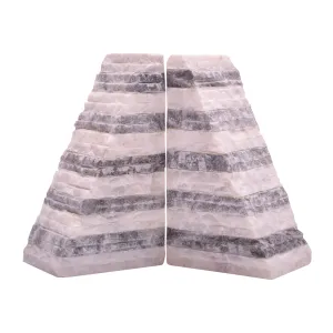 S/2 MARBLE 7"H PYRAMID BOOKENDS, WHITE/GRAY