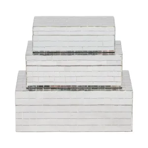S/3 6/7/9" MOSAIC BOXES, SILVER