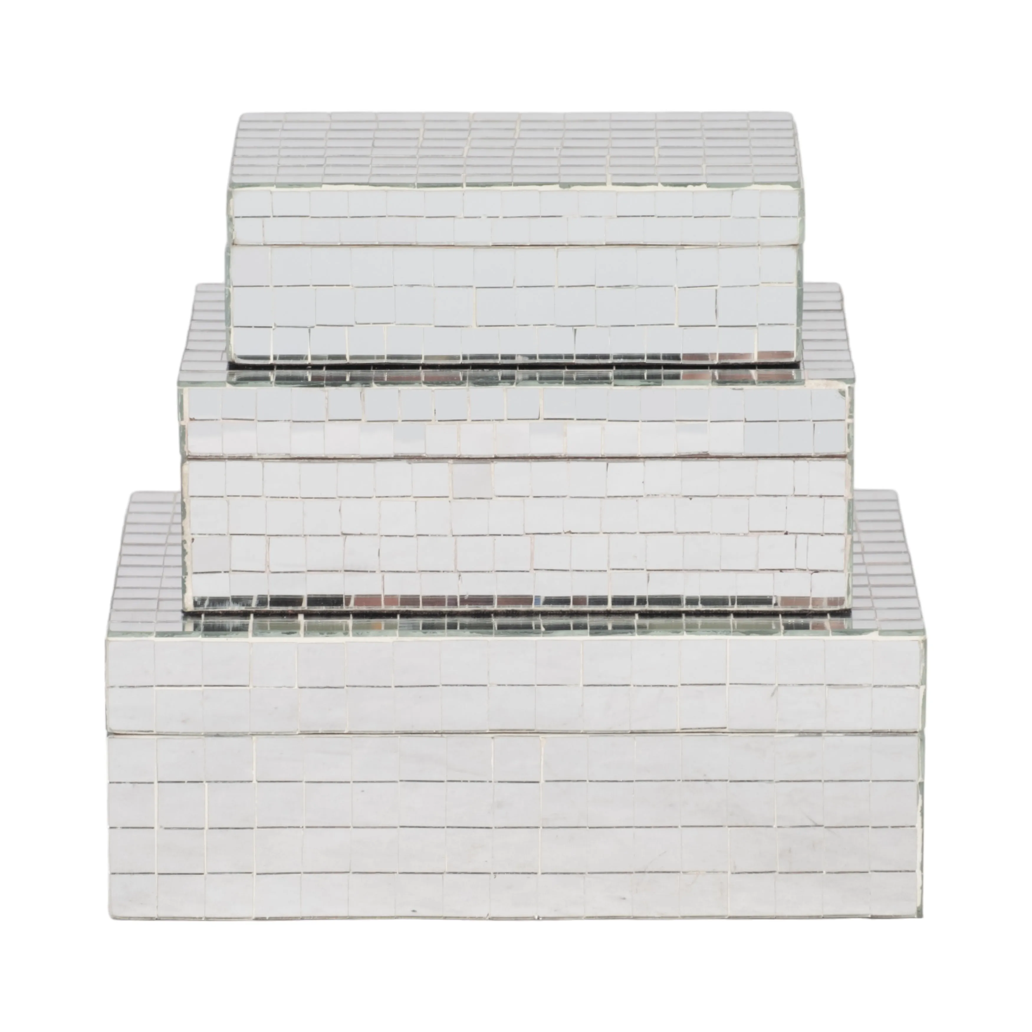 S/3 6/7/9" MOSAIC BOXES, SILVER