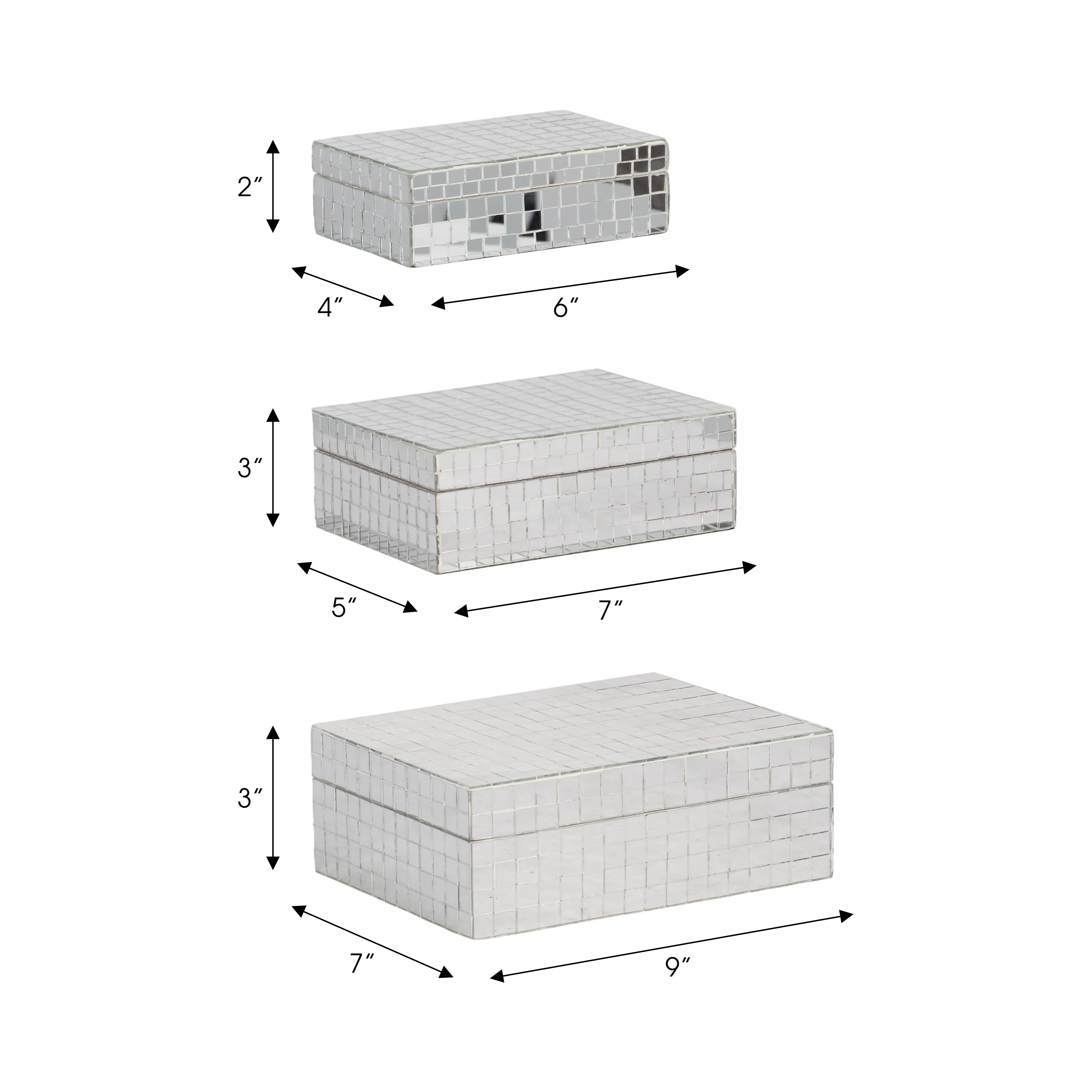 S/3 6/7/9" MOSAIC BOXES, SILVER