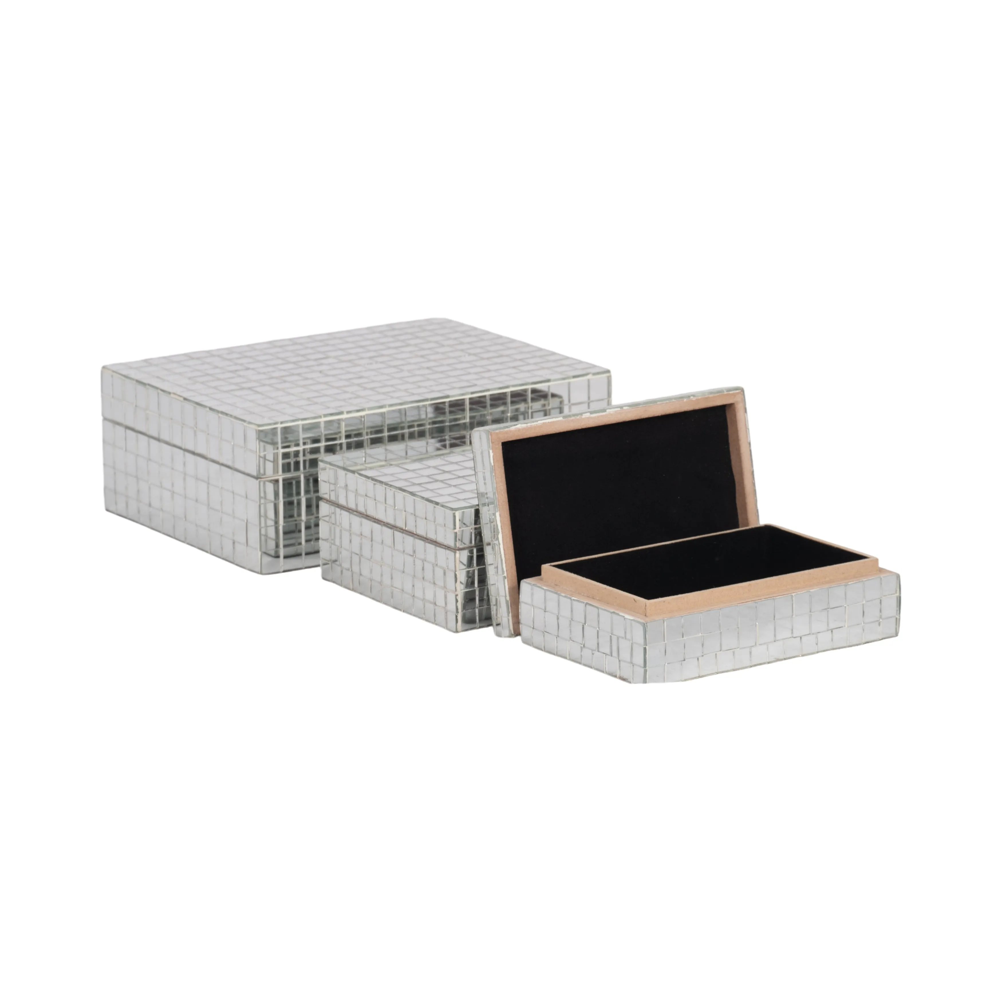 S/3 6/7/9" MOSAIC BOXES, SILVER
