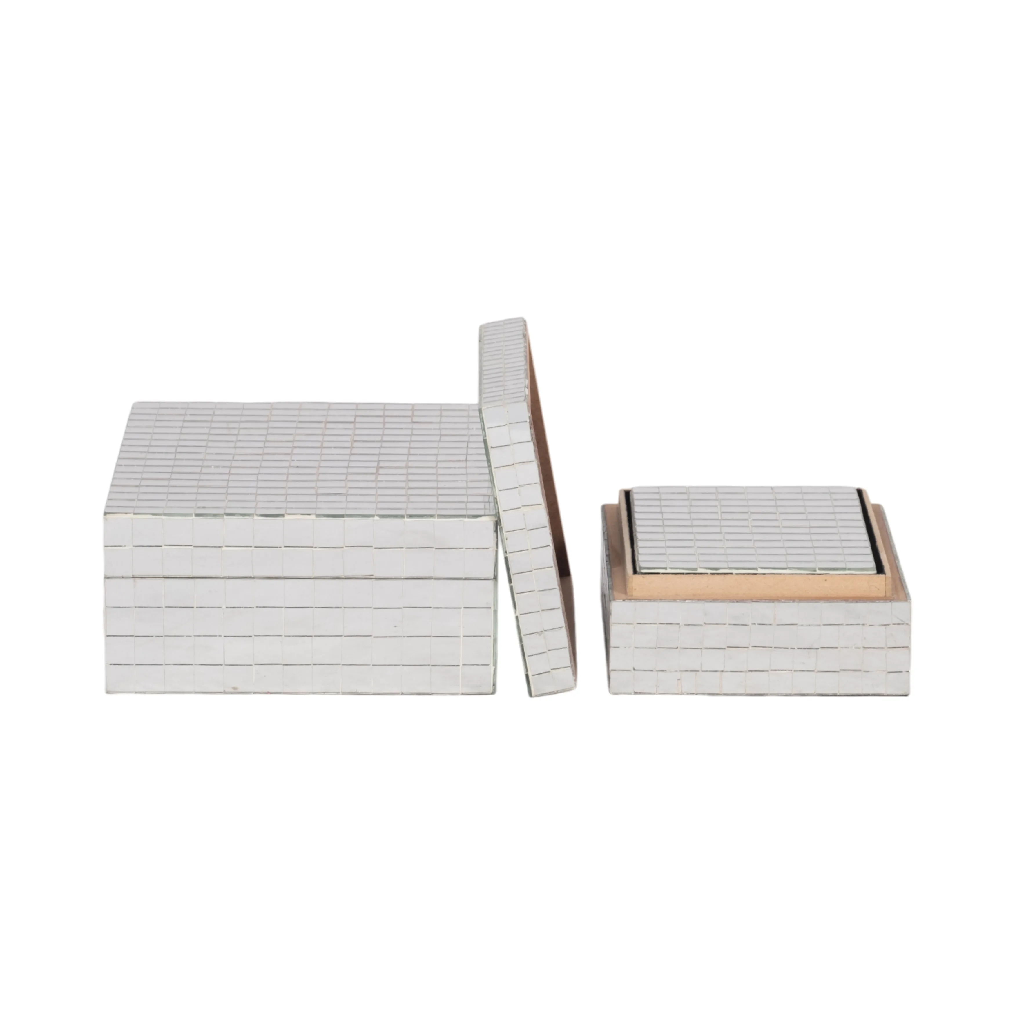 S/3 6/7/9" MOSAIC BOXES, SILVER