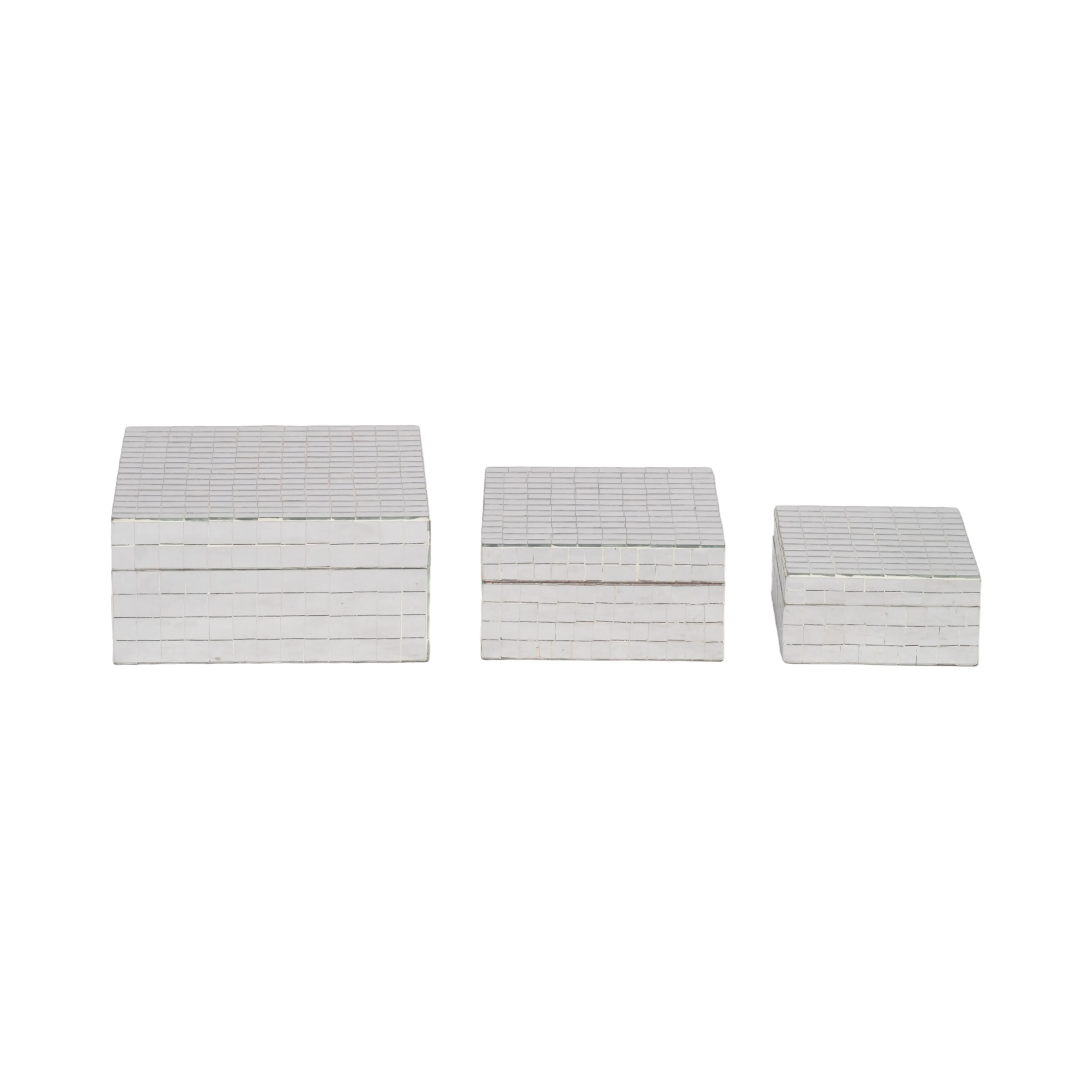 S/3 6/7/9" MOSAIC BOXES, SILVER