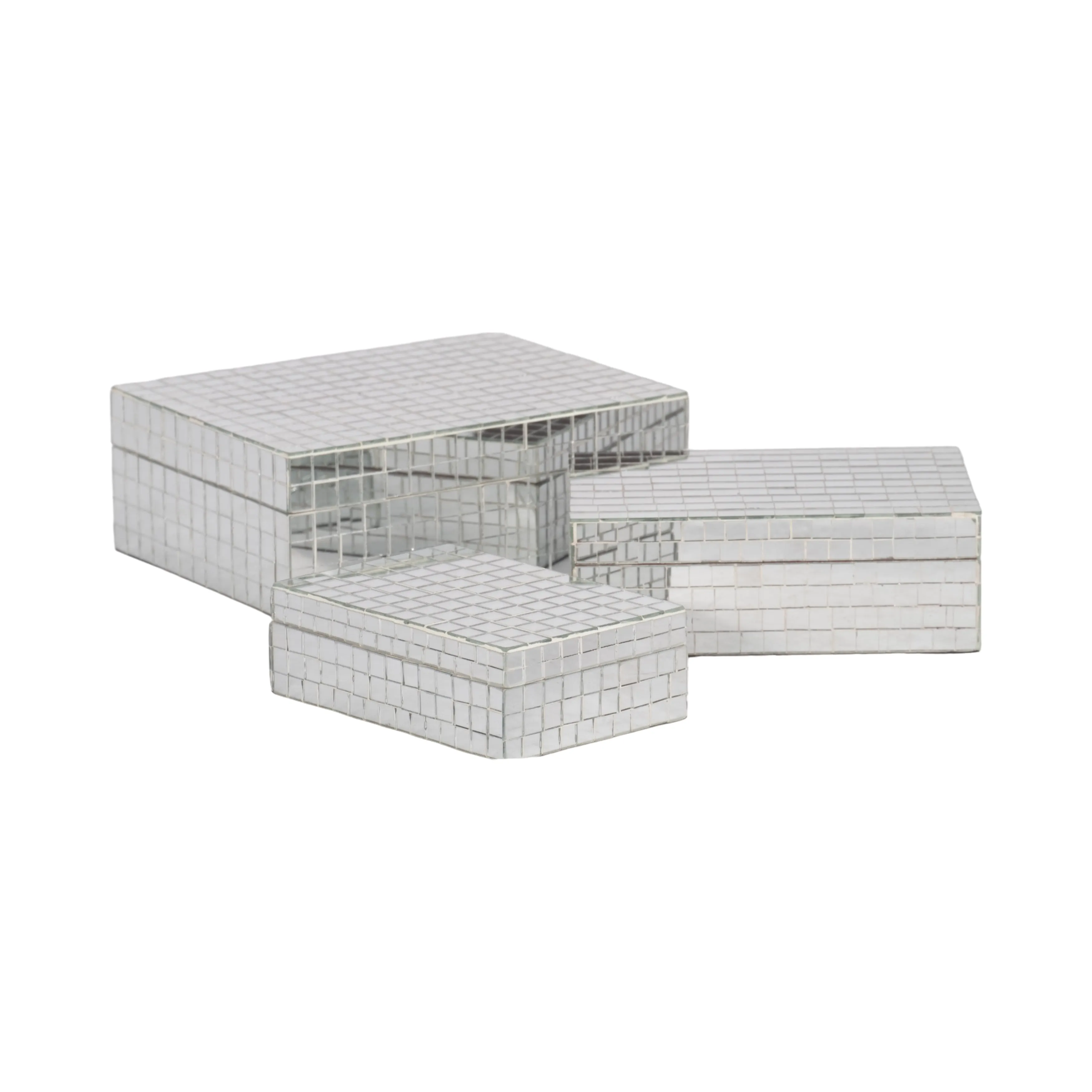 S/3 6/7/9" MOSAIC BOXES, SILVER