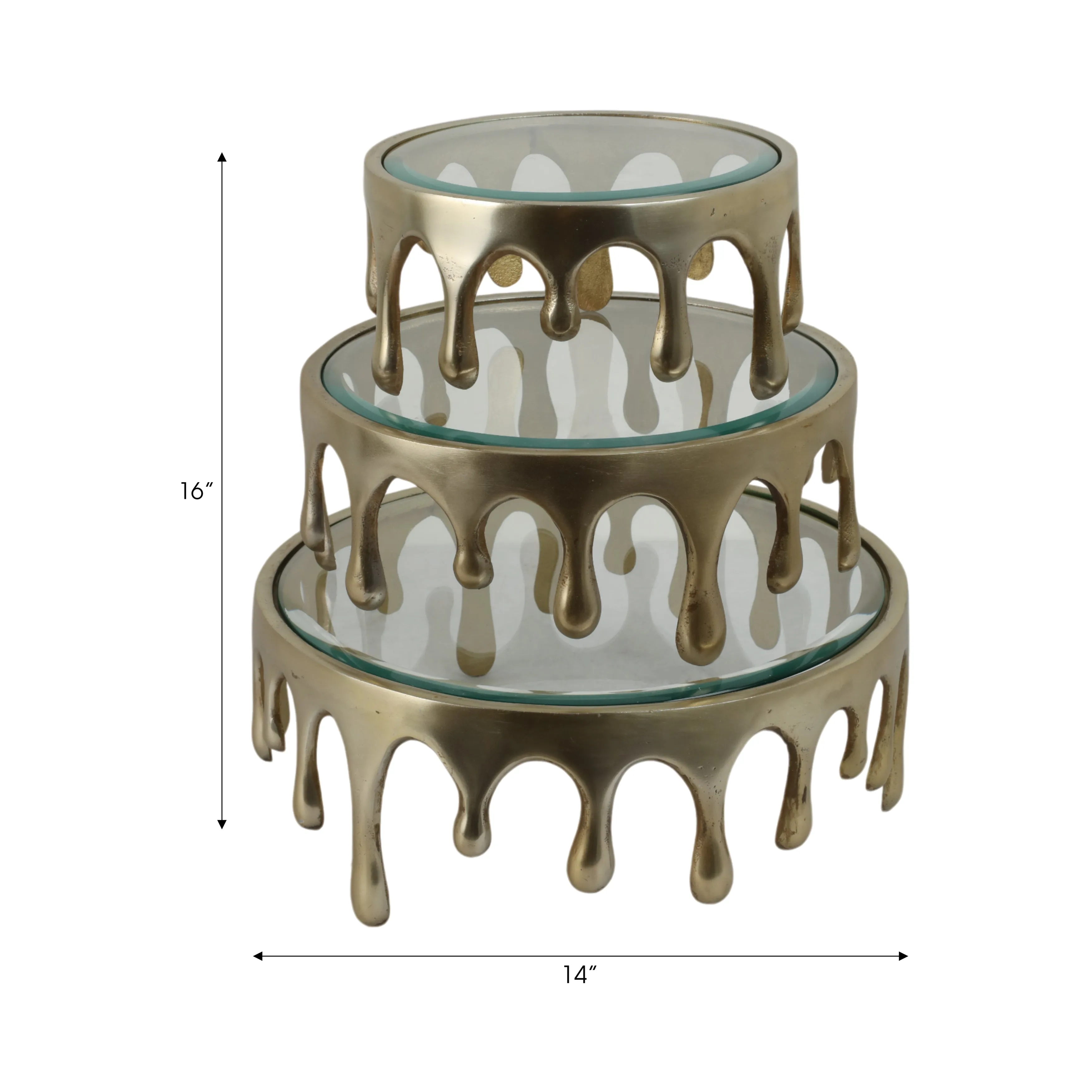 S/3 9/12/14" Nevis Glass And Aluminum Risers