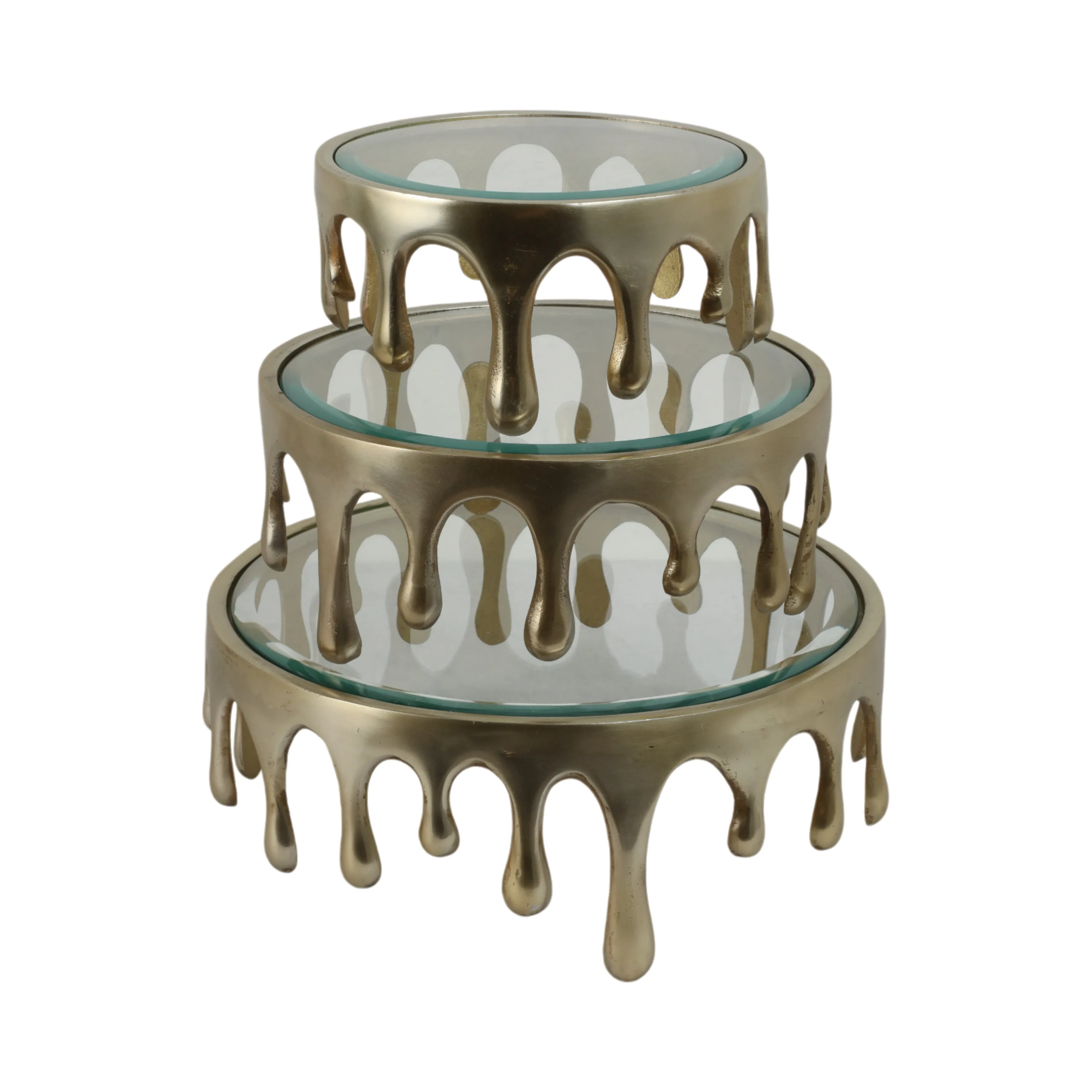 S/3 9/12/14" Nevis Glass And Aluminum Risers
