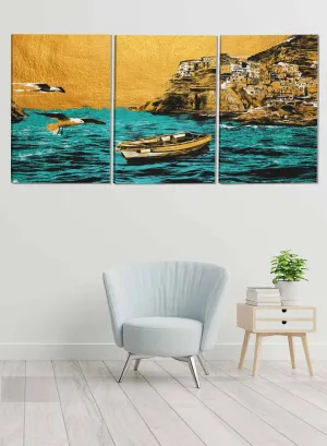 Sea Boat Birds Paintings(set of 3)