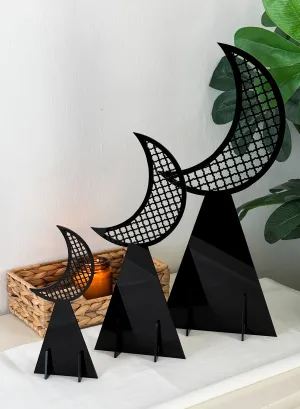 Set of 3 Acrylic Decor Stands in Ramadan Crescent Shape with Islamic Pattern
