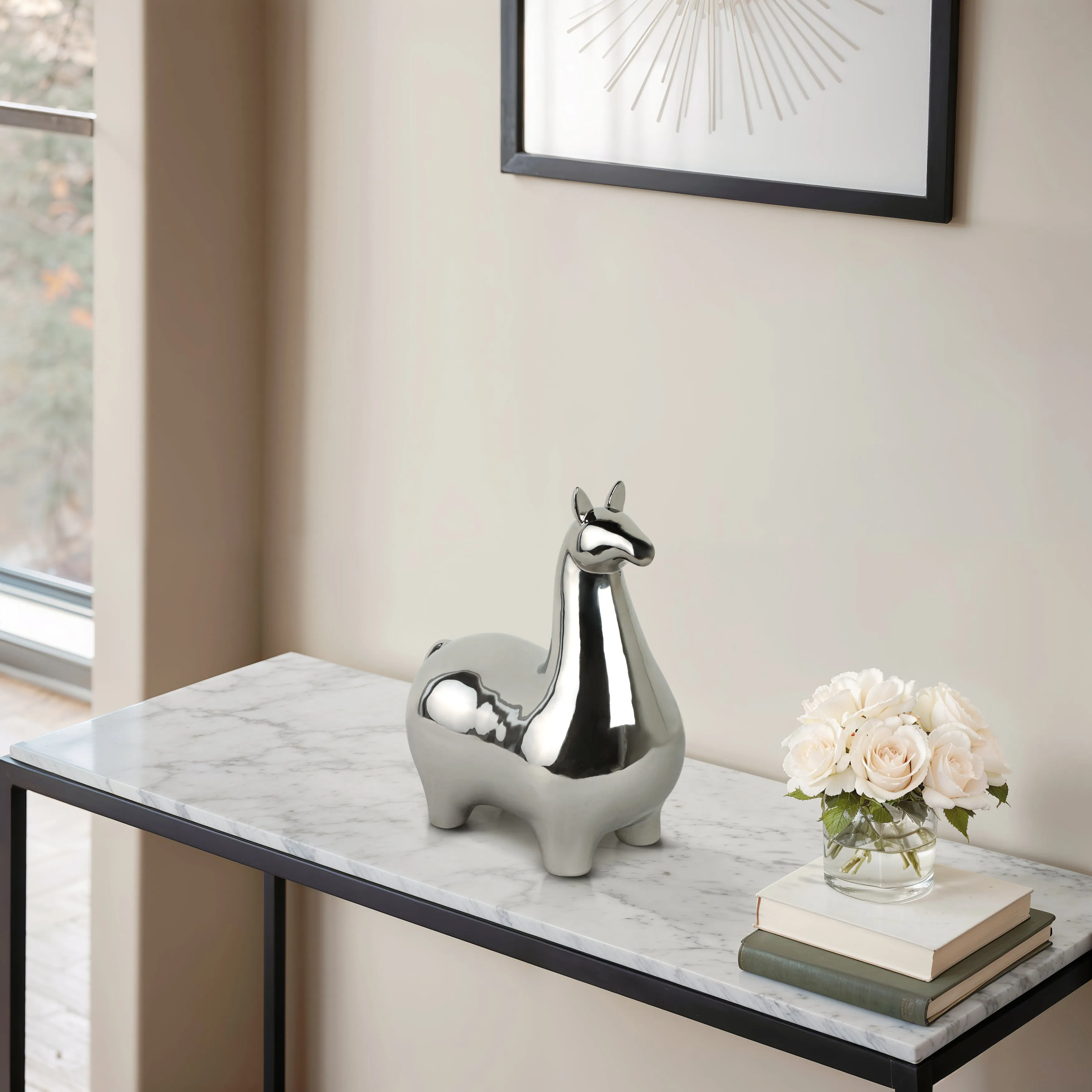 SILVER CERAMIC LLAMA, 14.5"