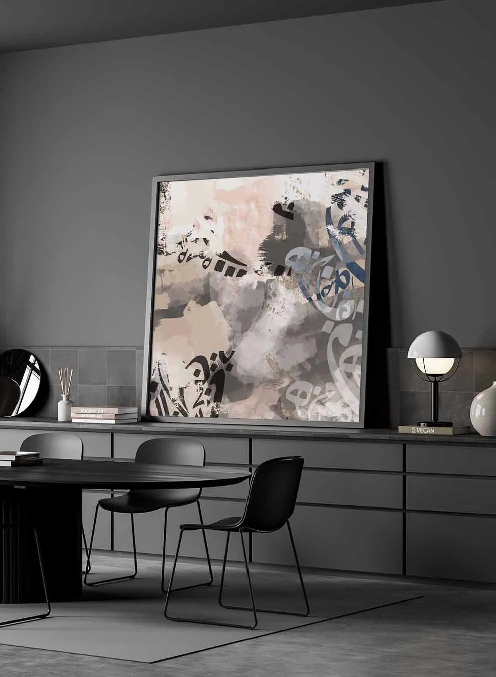 Square Canvas Wall Art Stretched Over Wooden Frame with Black Floating Frame and Blooming Flower Painting