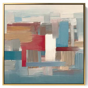 Square Canvas Wall Art Stretched Over Wooden Frame with Gold Floating Frame and Bosphour Bridge Painting