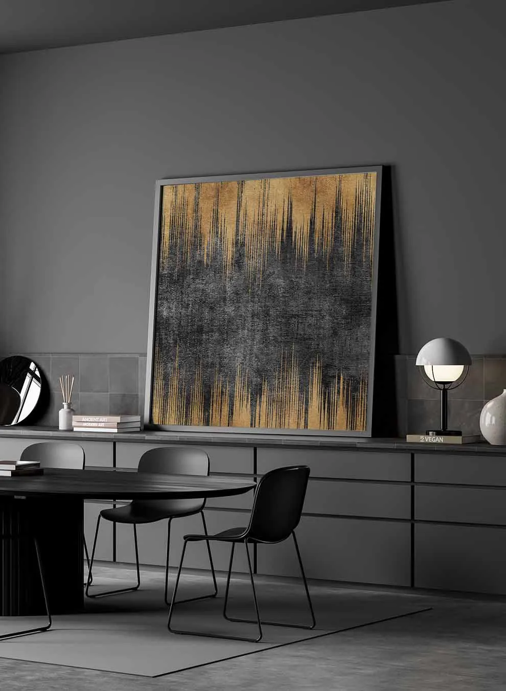 Square Canvas Wall Art Stretched Over Wooden Frame with Gold Floating Frame and Flower Abstract Painting