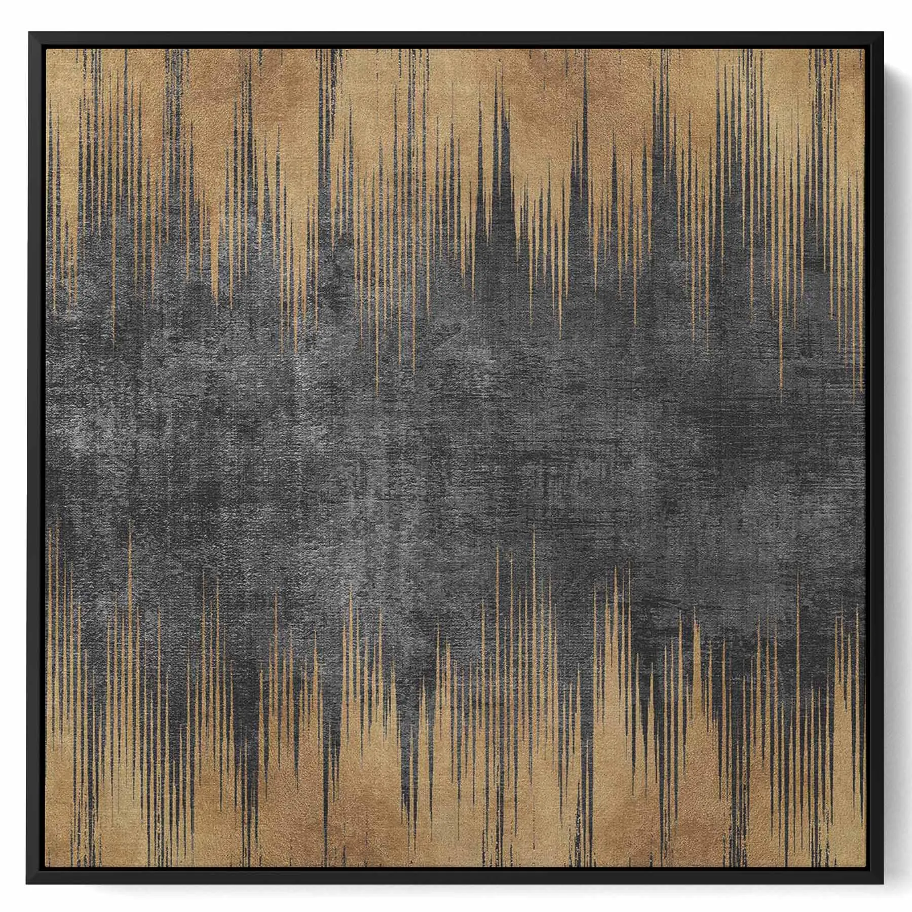 Square Canvas Wall Art Stretched Over Wooden Frame with Gold Floating Frame and Flower Abstract Painting