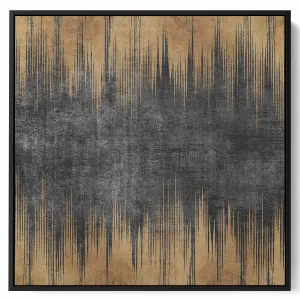 Square Canvas Wall Art Stretched Over Wooden Frame with Gold Floating Frame and Flower Abstract Painting
