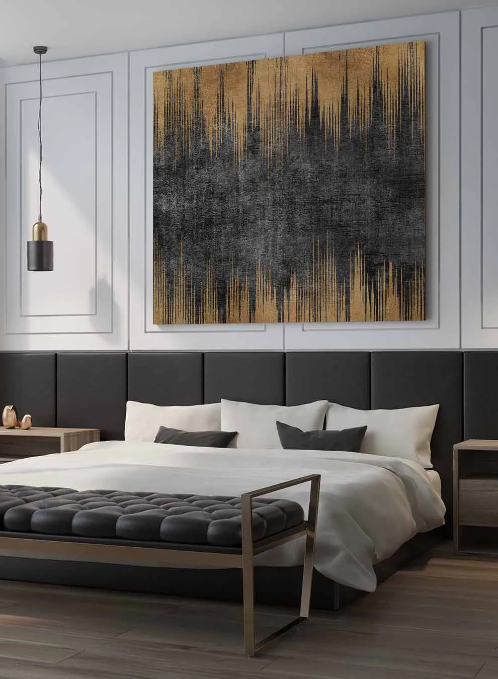 Square Canvas Wall Art Stretched Over Wooden Frame with Gold Floating Frame and Flower Abstract Painting