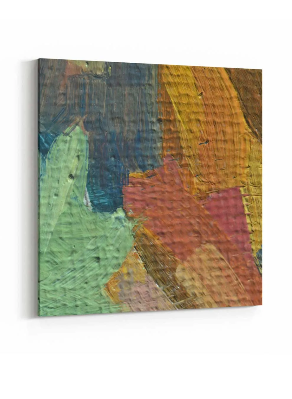 Square Canvas Wall Art Stretched Over Wooden Frame with Gold Floating Frame and Oil Painting
