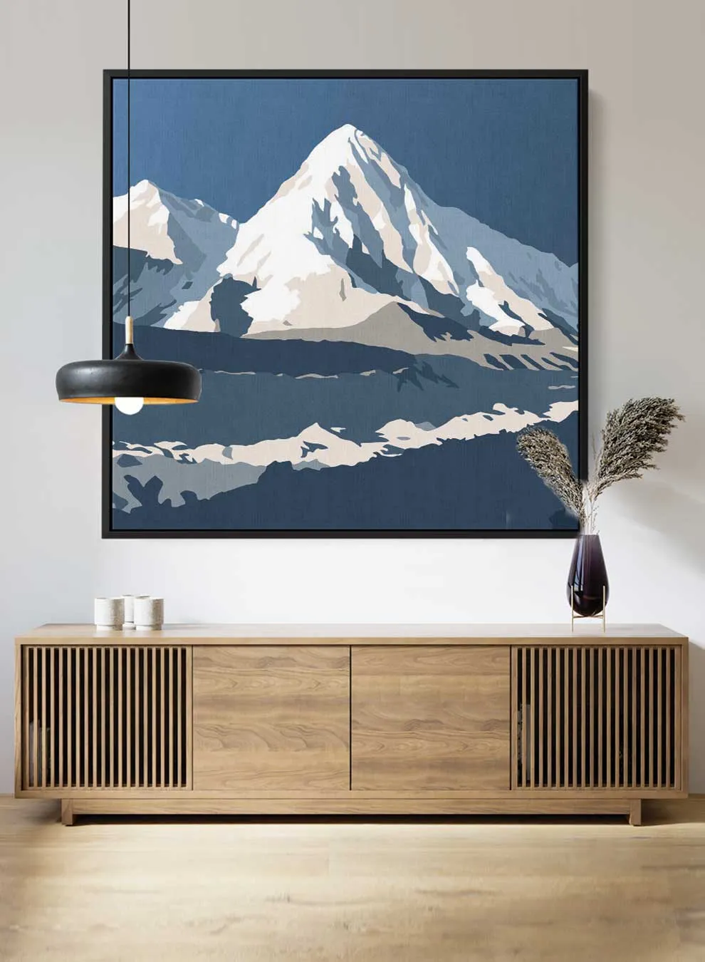 Square Canvas Wall Art Stretched Over Wooden Frame with Gold Floating Frame and Sunset On The Country Painting