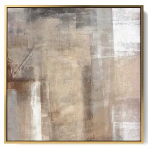 Square Canvas Wall Art Stretched Over Wooden Frame with Gold Floating Frame and Trees And Flowers Painting