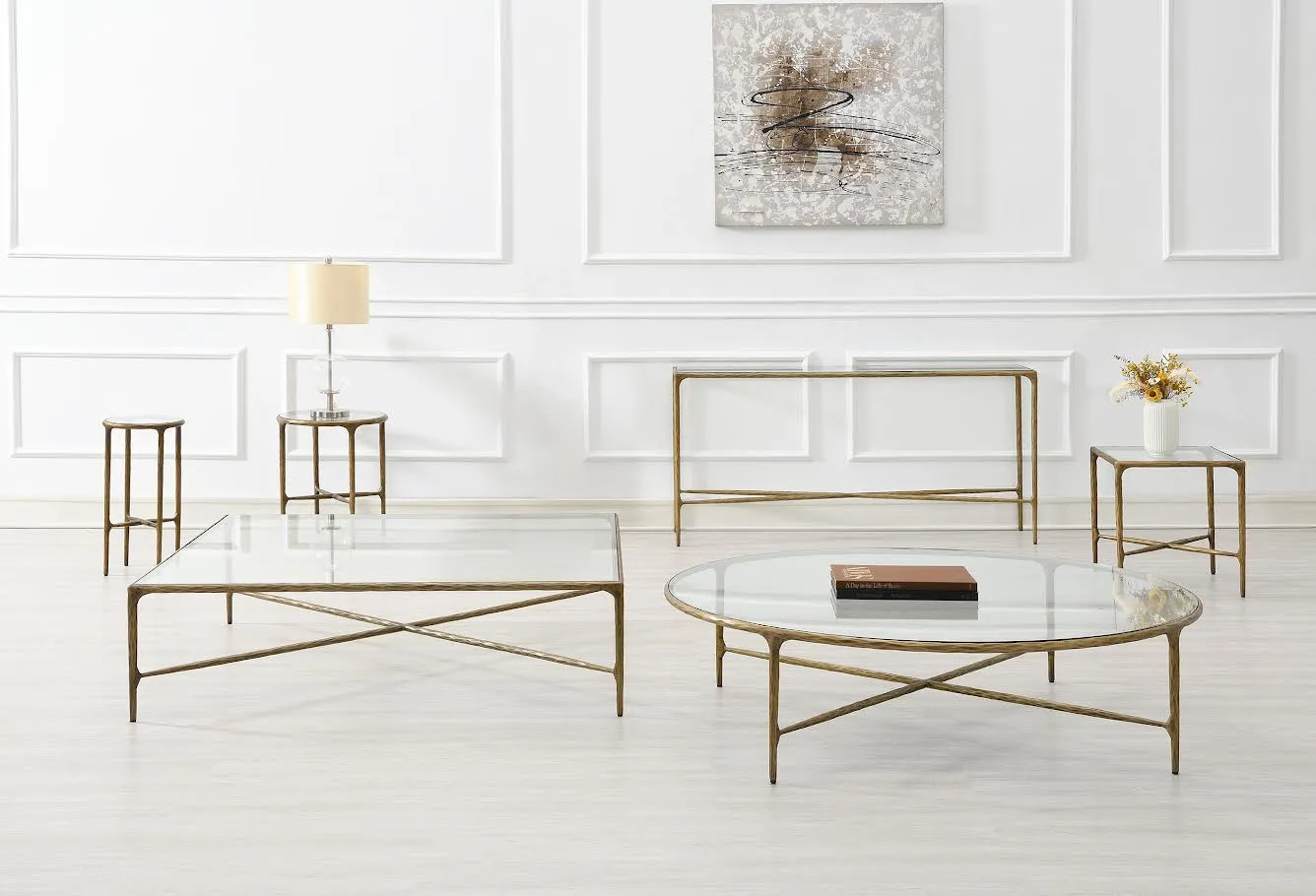 Square Gold Coffee Table with Glass Top