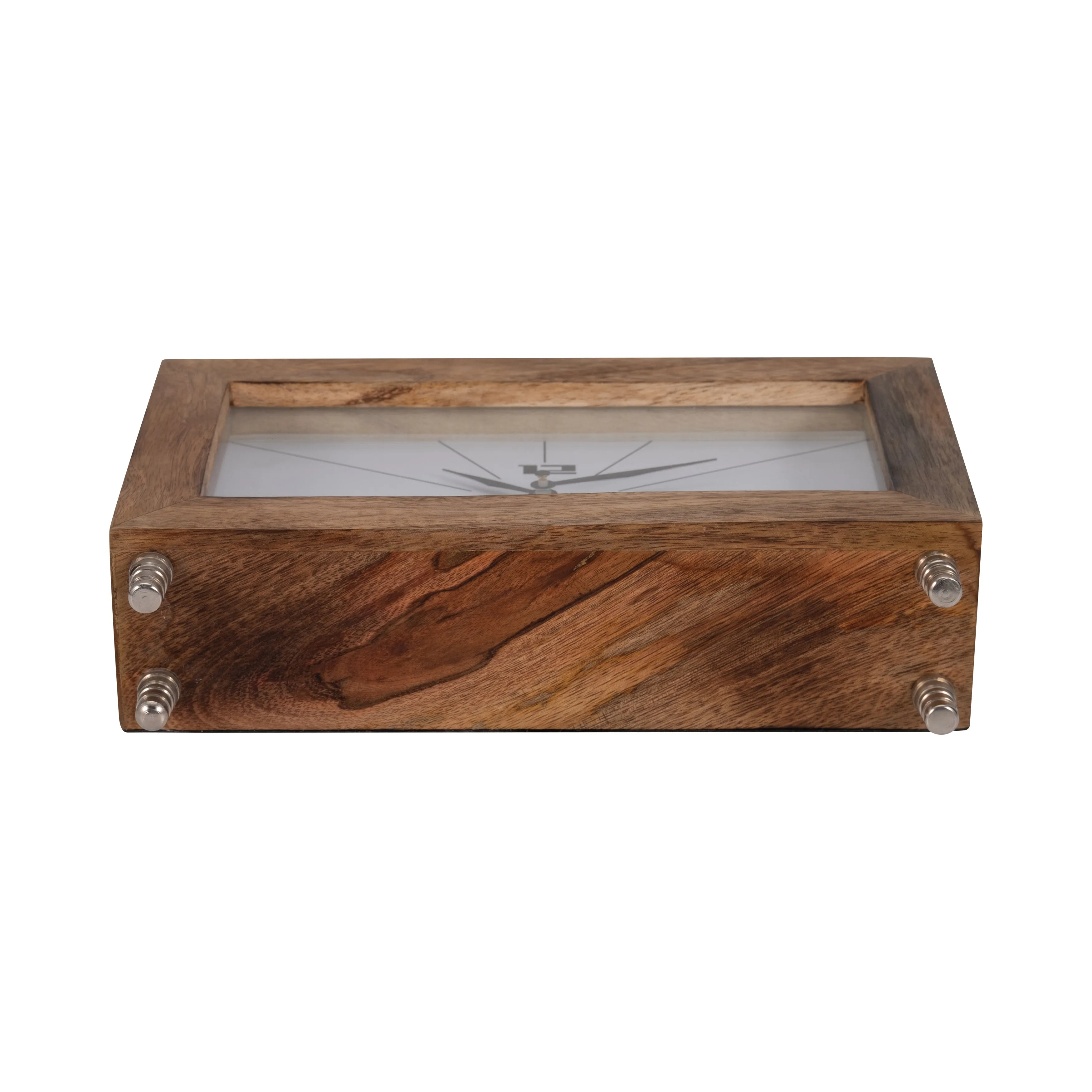 WOOD, 10" MOD RECTANGLE TABLE CLOCK, BROWN