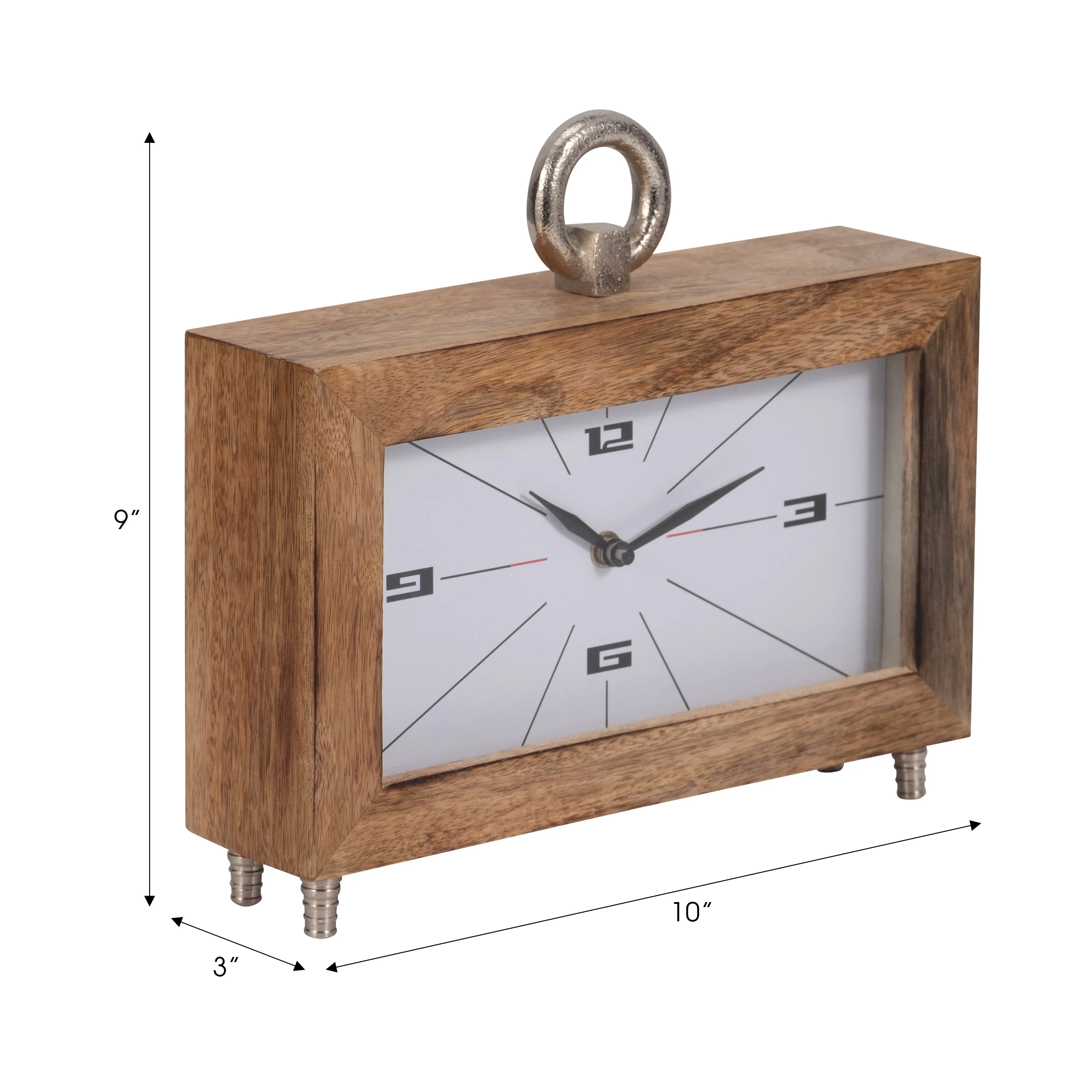 WOOD, 10" MOD RECTANGLE TABLE CLOCK, BROWN