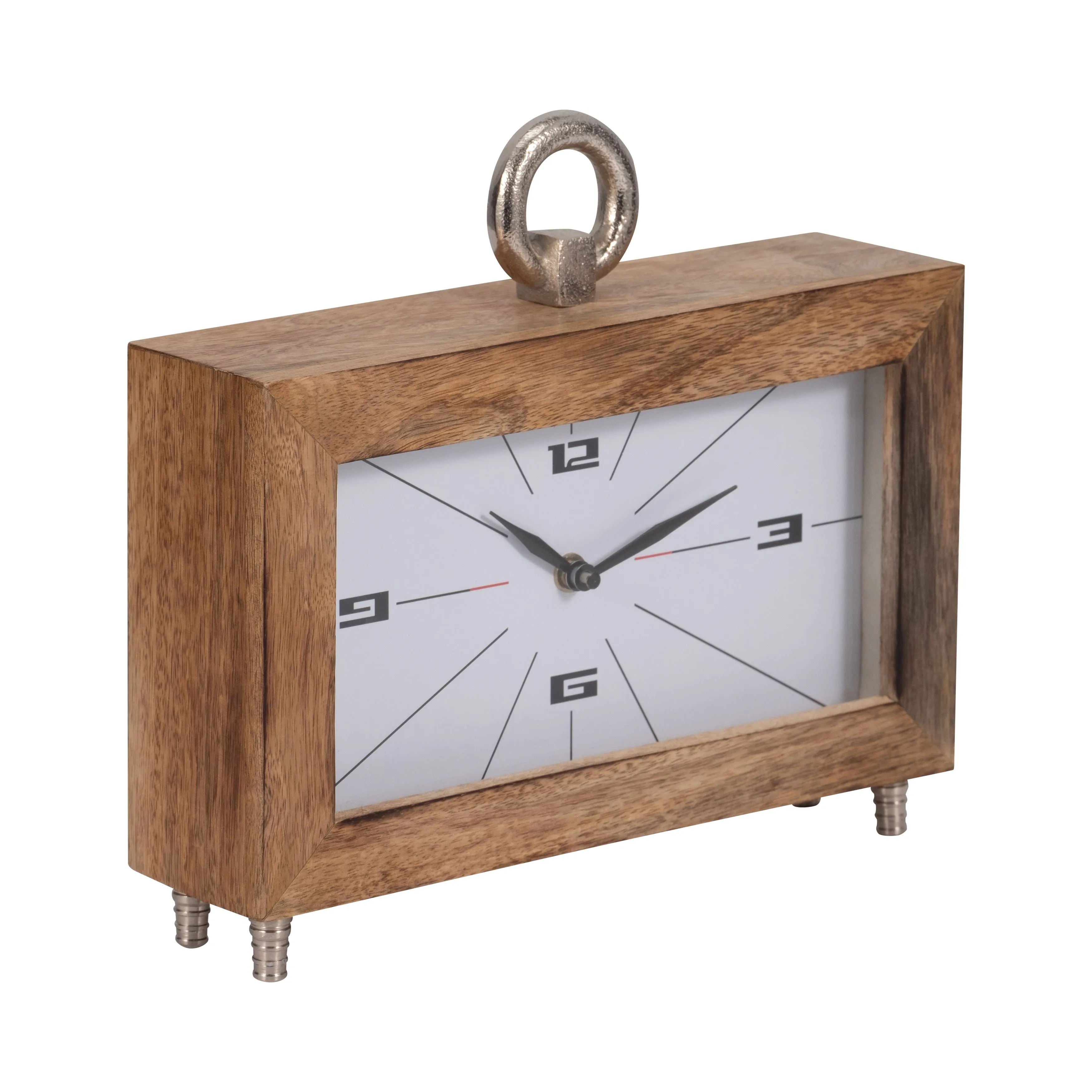 WOOD, 10" MOD RECTANGLE TABLE CLOCK, BROWN