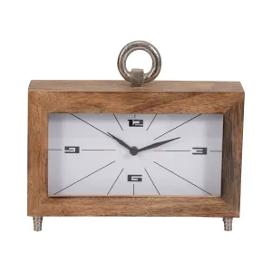 WOOD, 10" MOD RECTANGLE TABLE CLOCK, BROWN