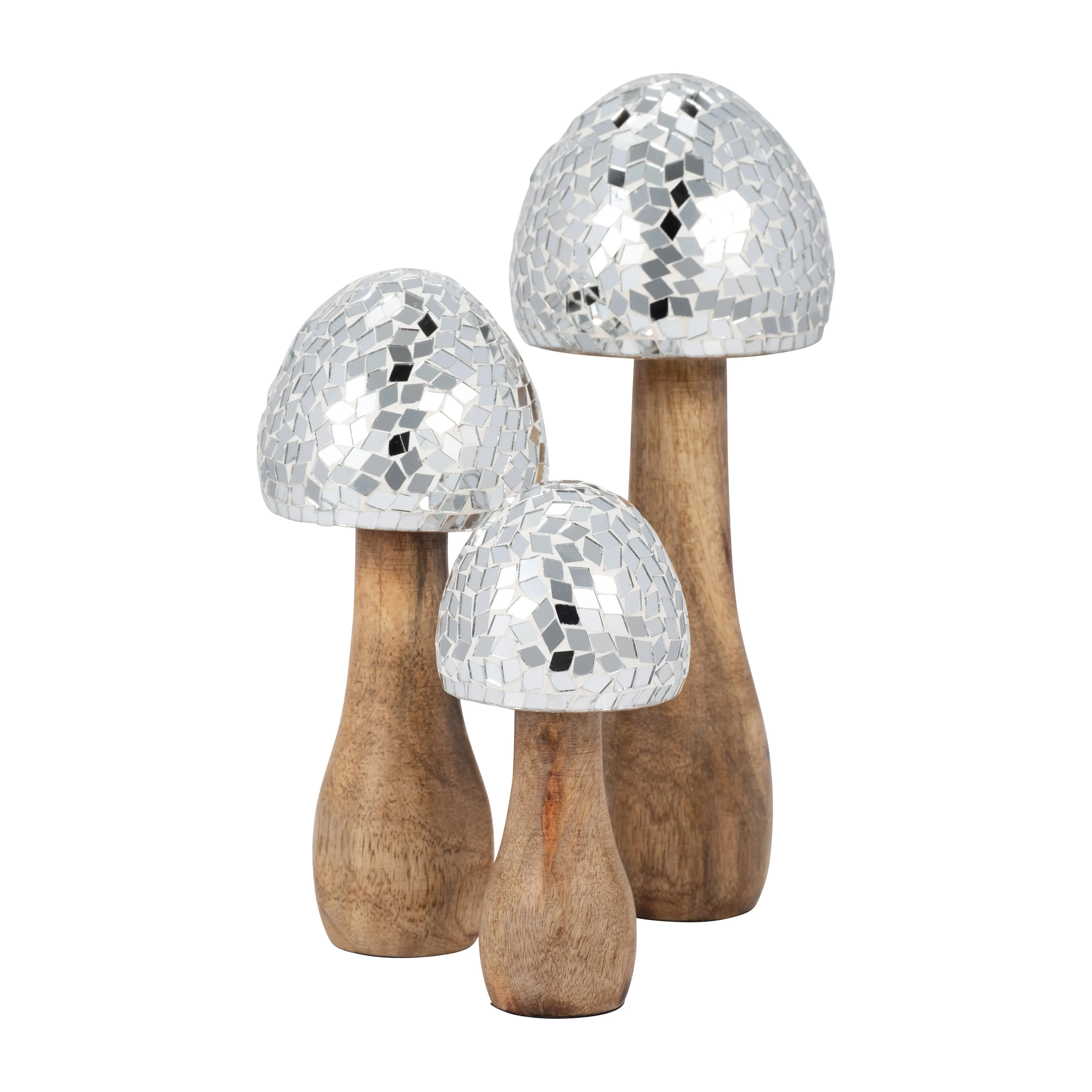 WOOD, 10" MOSAIC MUSHROOM, SILVER