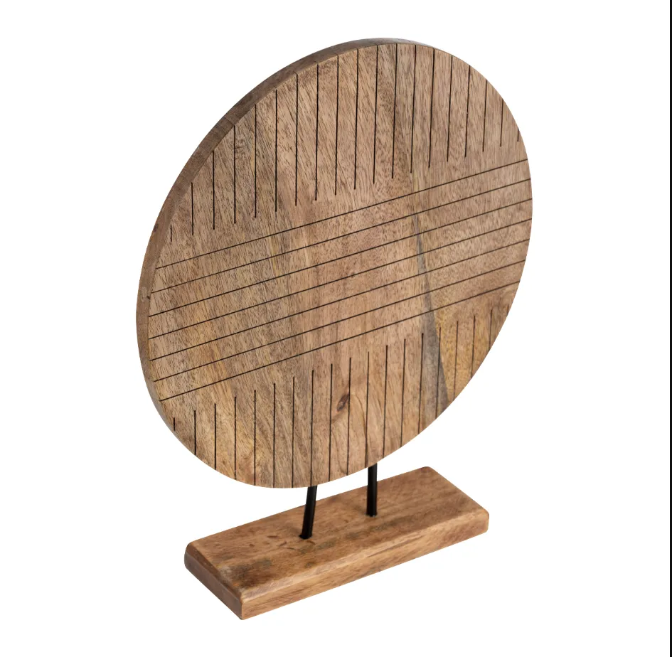 WOOD, 14"H ROUND TABLE DECOR, BROWN
