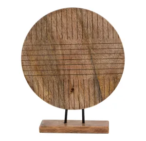WOOD, 14"H ROUND TABLE DECOR, BROWN