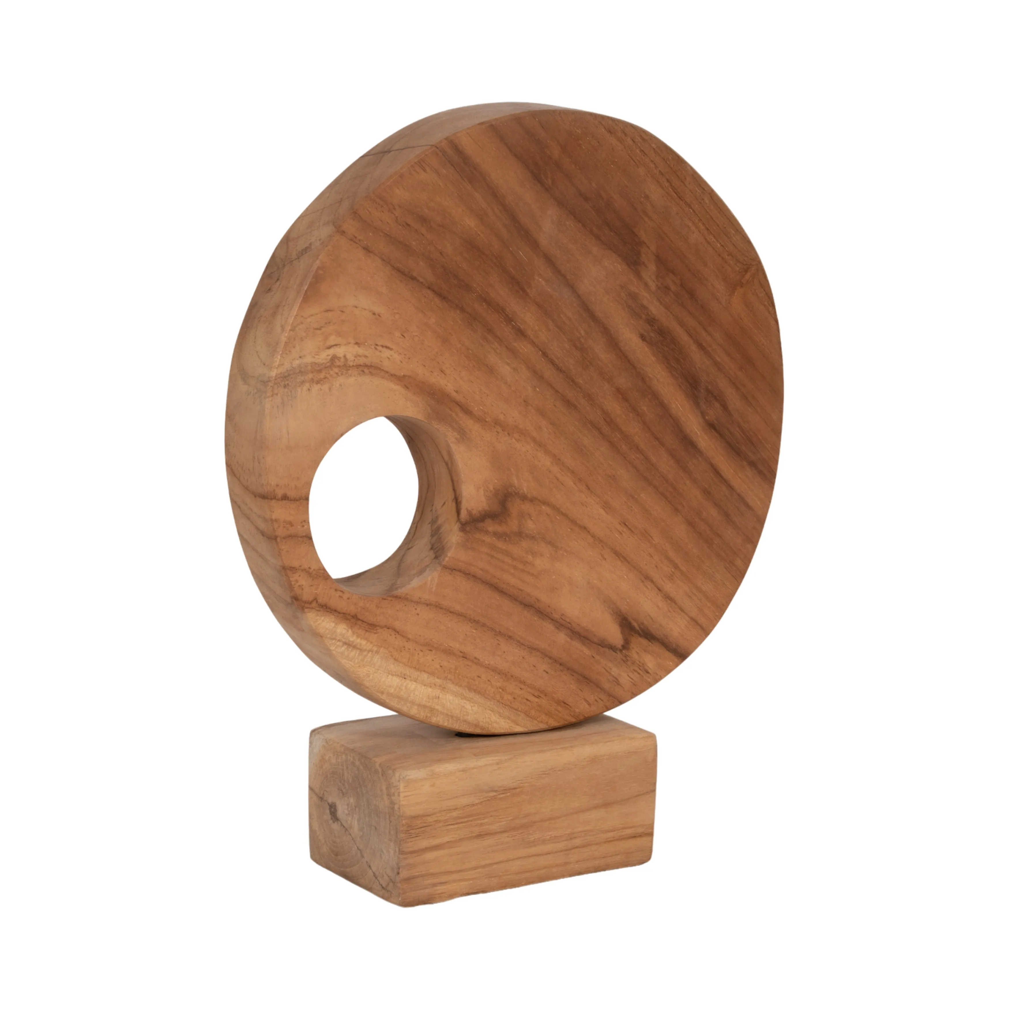 WOOD, 15" DISC ON BASE SCULPTURE, NATURAL