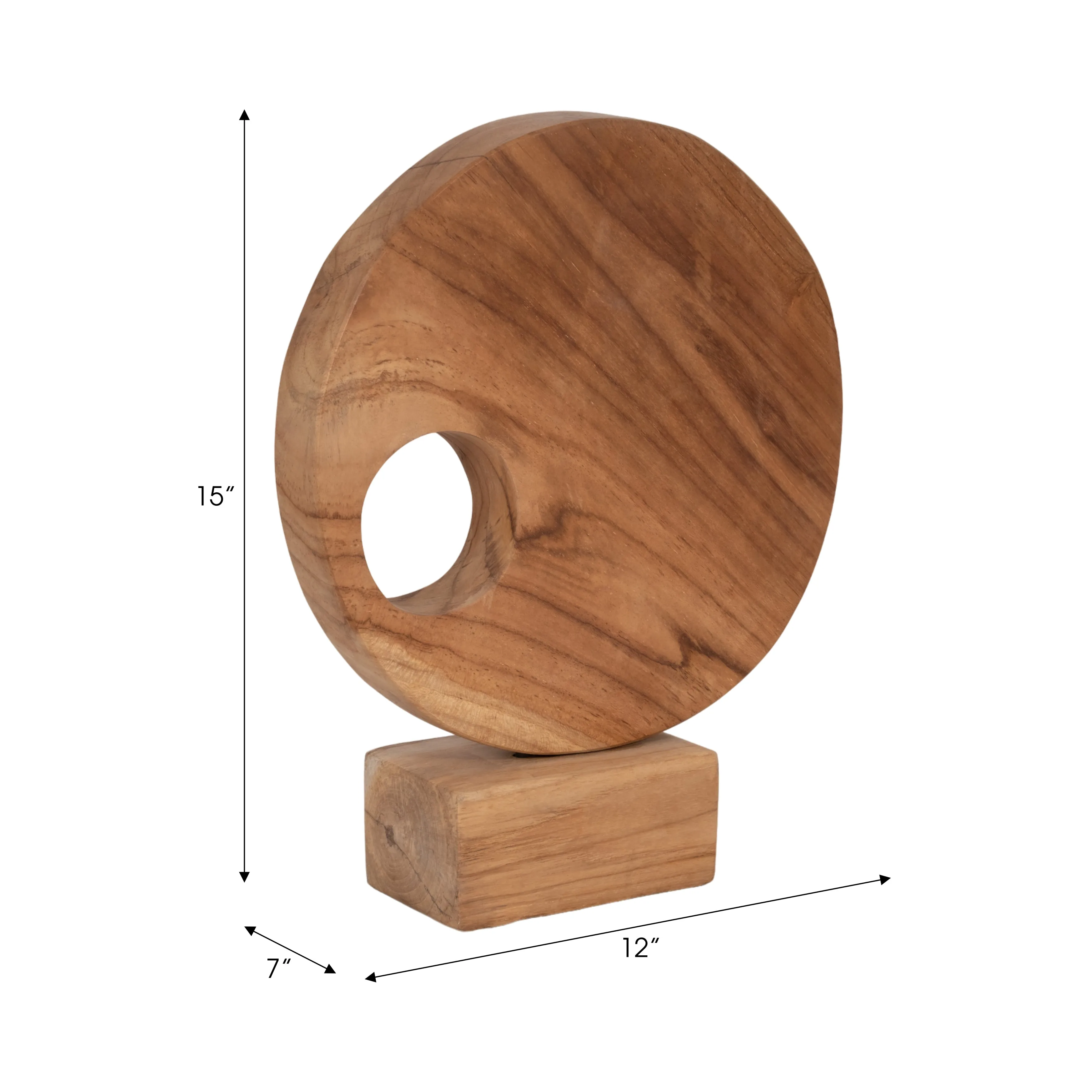 WOOD, 15" DISC ON BASE SCULPTURE, NATURAL