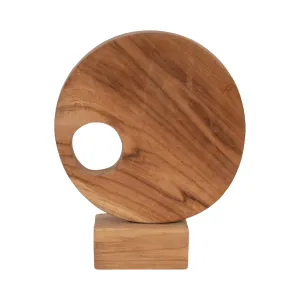 WOOD, 15" DISC ON BASE SCULPTURE, NATURAL
