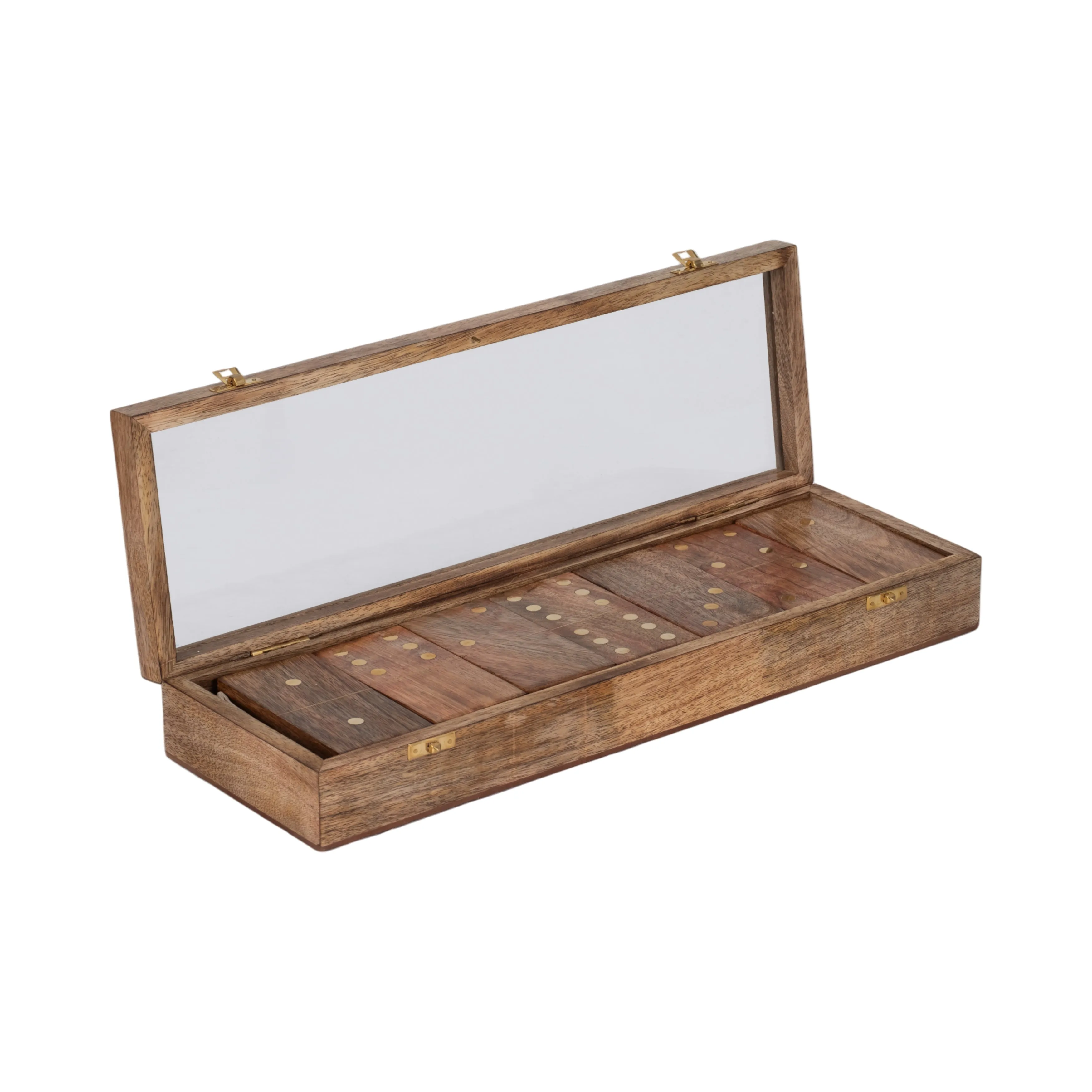 WOOD, 19X6 DOMINOES BOX, BROWN