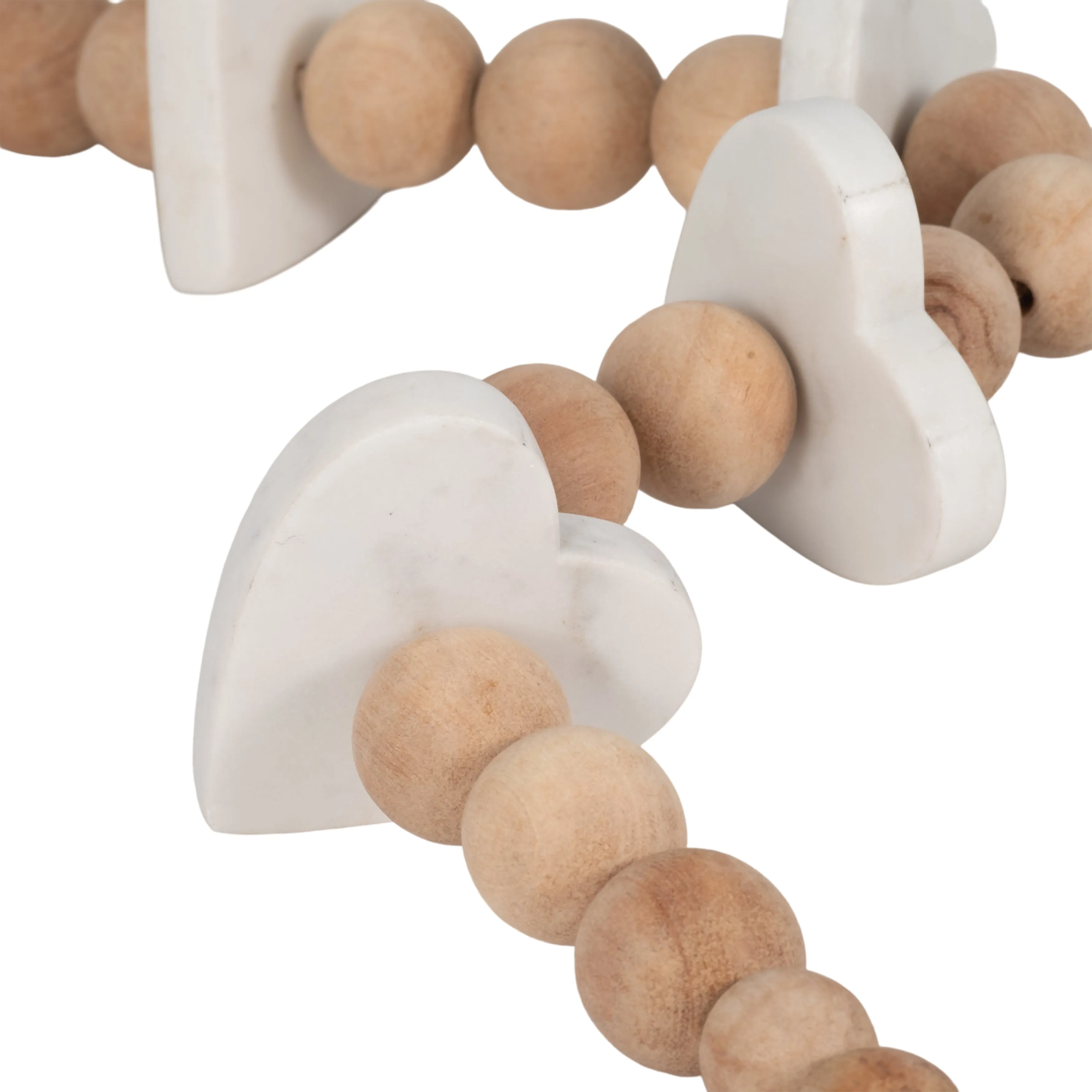 WOOD, 36" LARGE BEAD GARLAND W/ MARBLE HEARTS, MUL