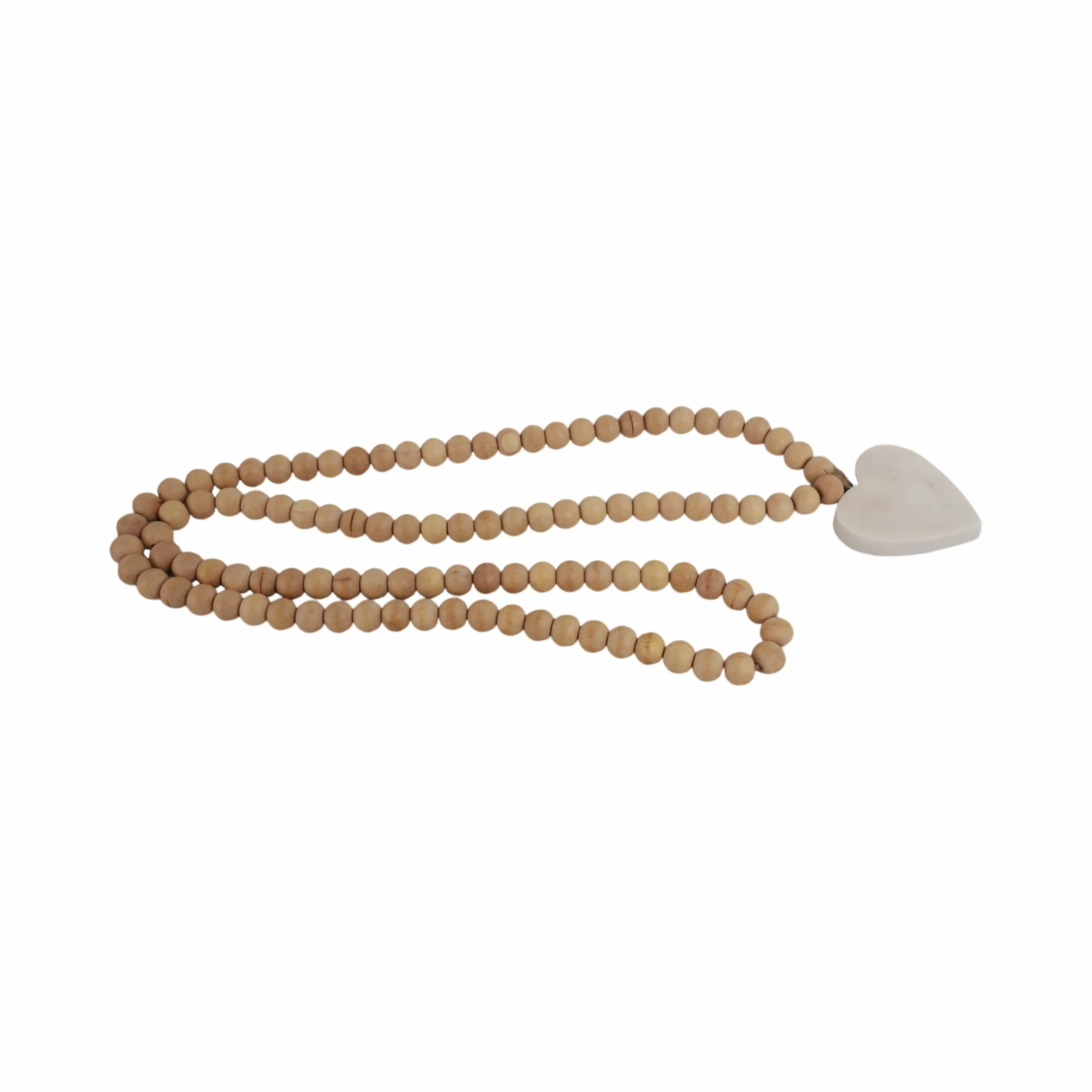 WOOD, 36" SMALL BEAD GARLAND W/ MARBLE HEART, NATU