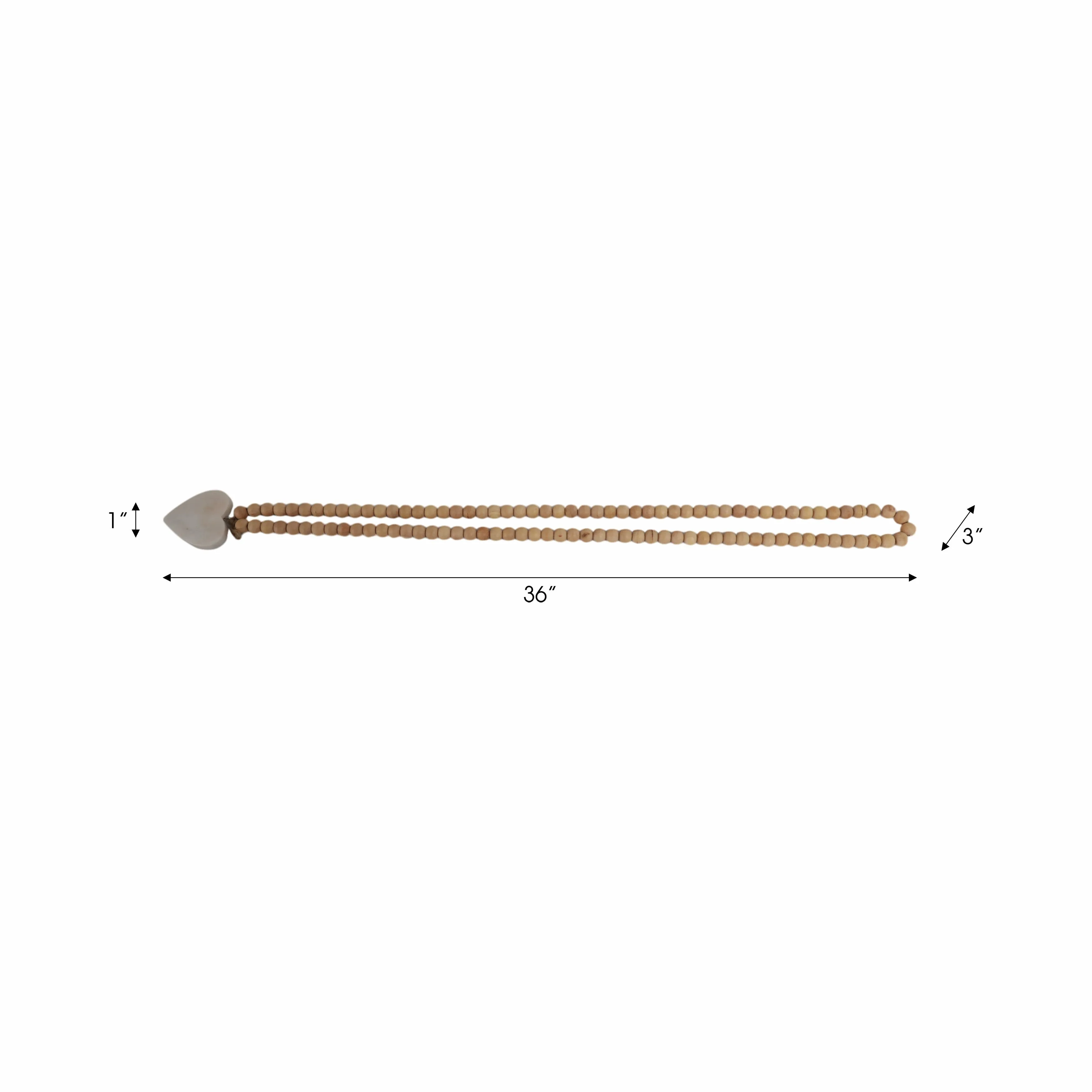 WOOD, 36" SMALL BEAD GARLAND W/ MARBLE HEART, NATU