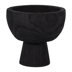 WOOD, 8" BOWL W/ STAND, BLACK