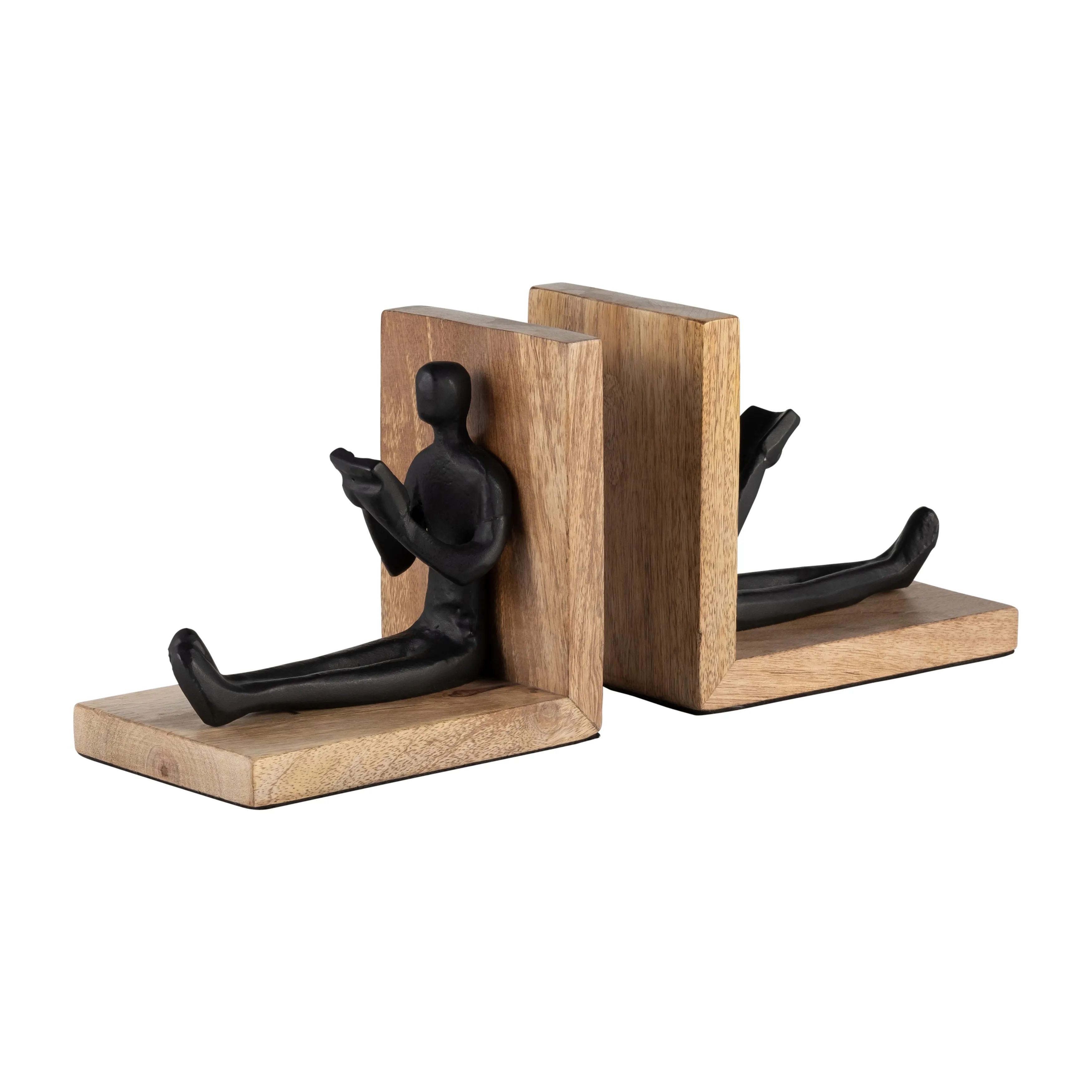 WOOD, S/2 6" MAN READING BOOKENDS, BROWN/BLACK