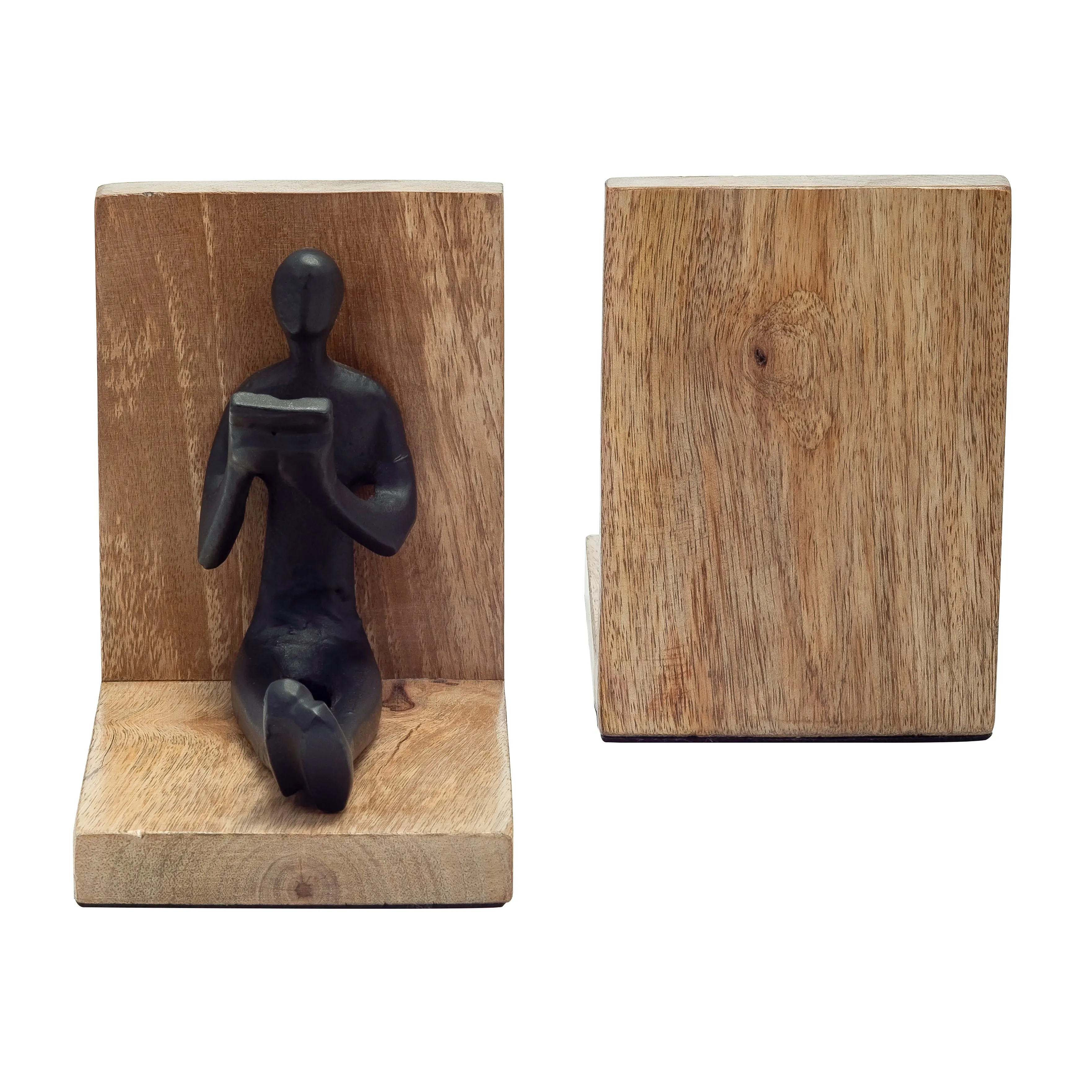 WOOD, S/2 6" MAN READING BOOKENDS, BROWN/BLACK