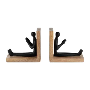 WOOD, S/2 6" MAN READING BOOKENDS, BROWN/BLACK