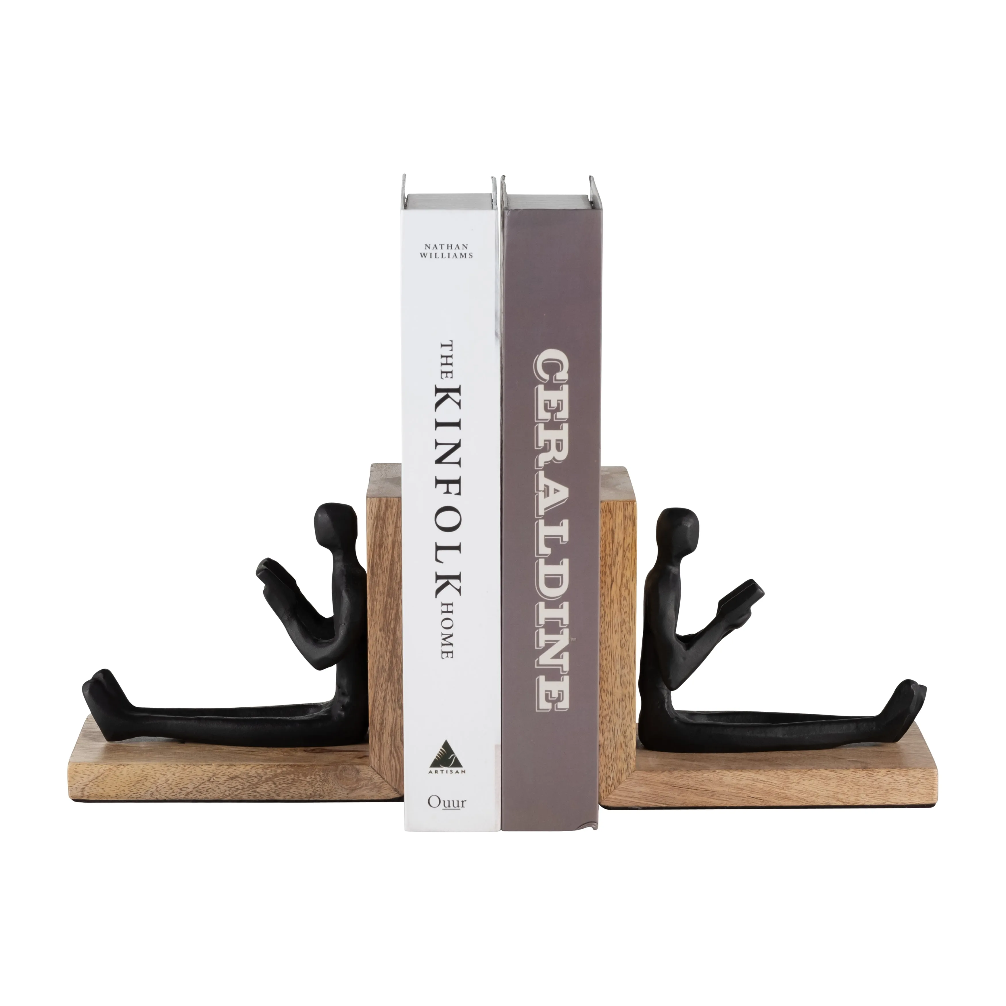 WOOD, S/2 6" MAN READING BOOKENDS, BROWN/BLACK
