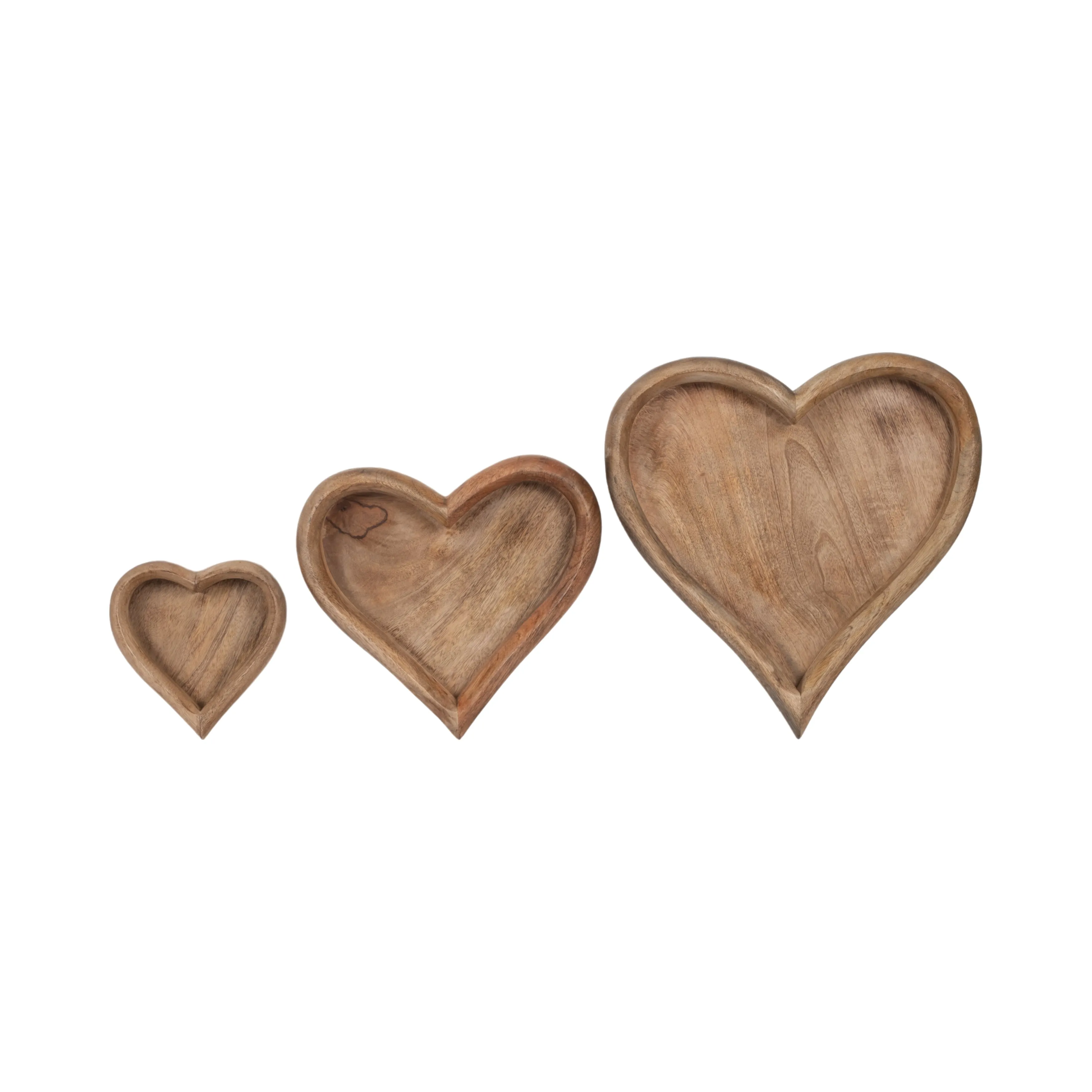 WOOD, S/3 7/11/14" HEART TRAYS, NATURAL
