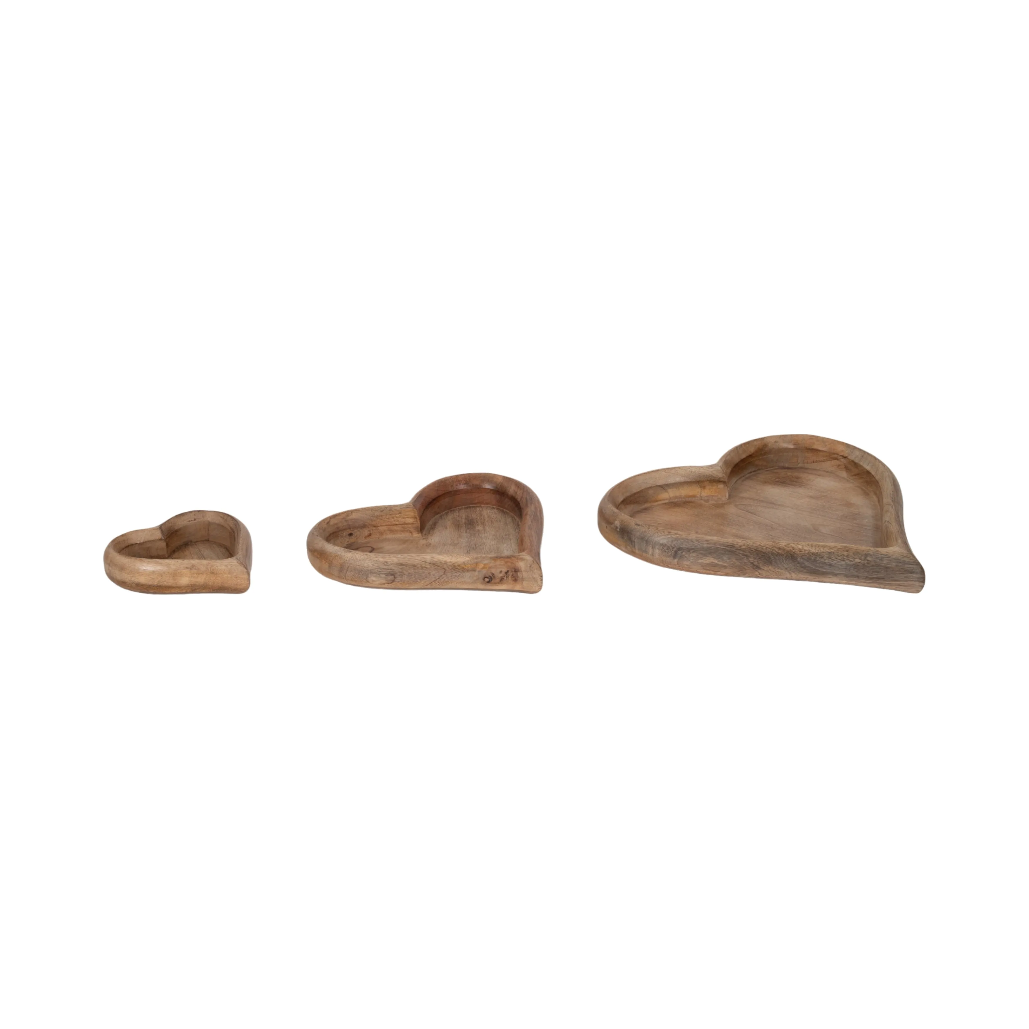 WOOD, S/3 7/11/14" HEART TRAYS, NATURAL